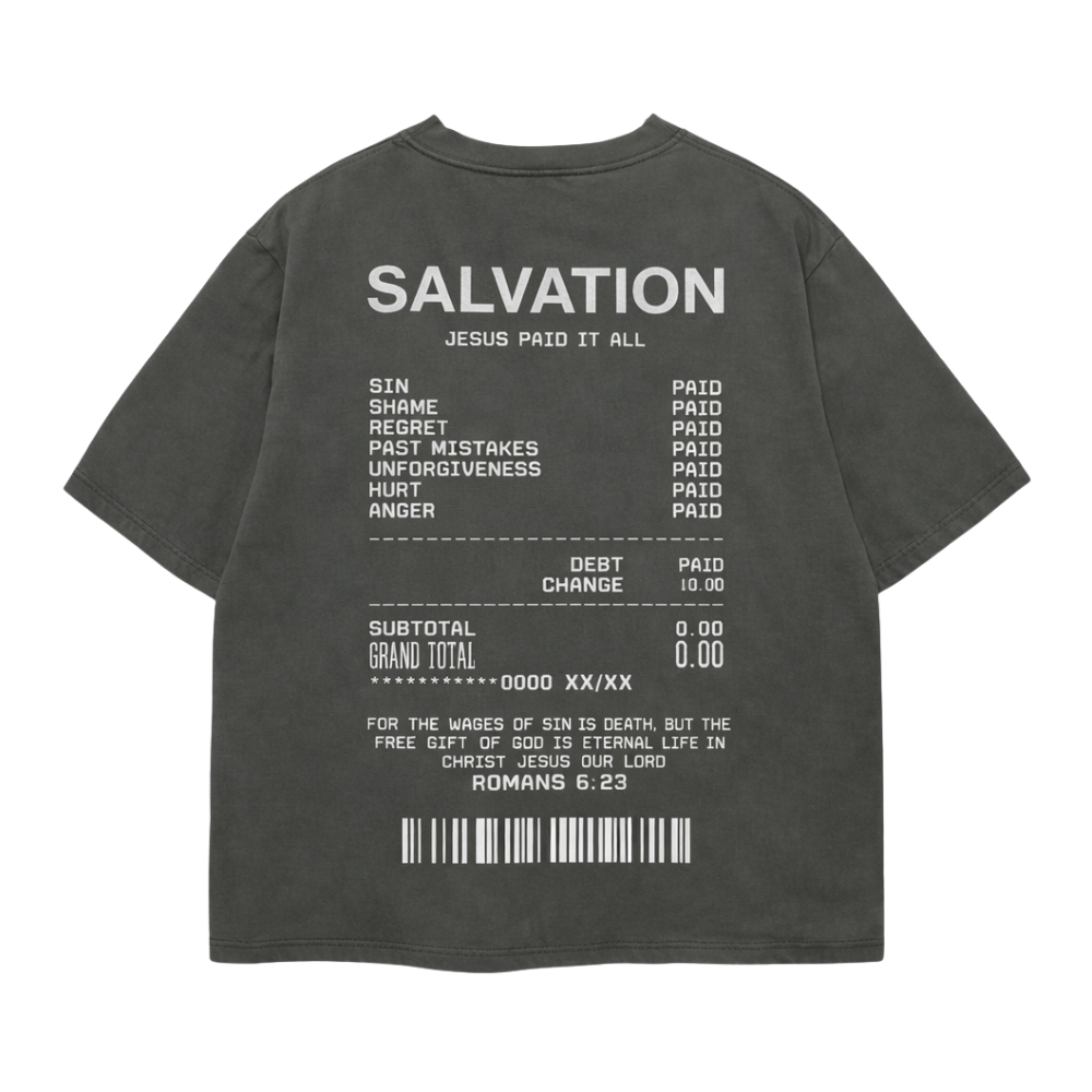 SALVATION - JESUS PAID (BOXY TEE / GRAY)