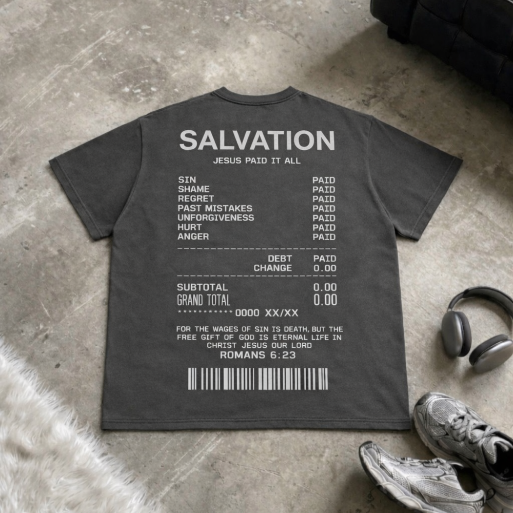 SALVATION - JESUS PAID (BOXY TEE / GRAY)