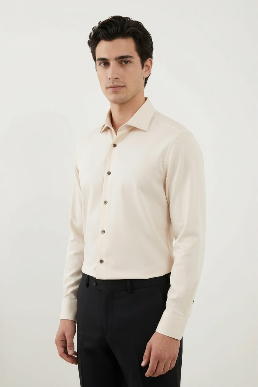 Non-Iron Dry Stretch Texture Stripe Smart Fit Long Sleeve Shirt