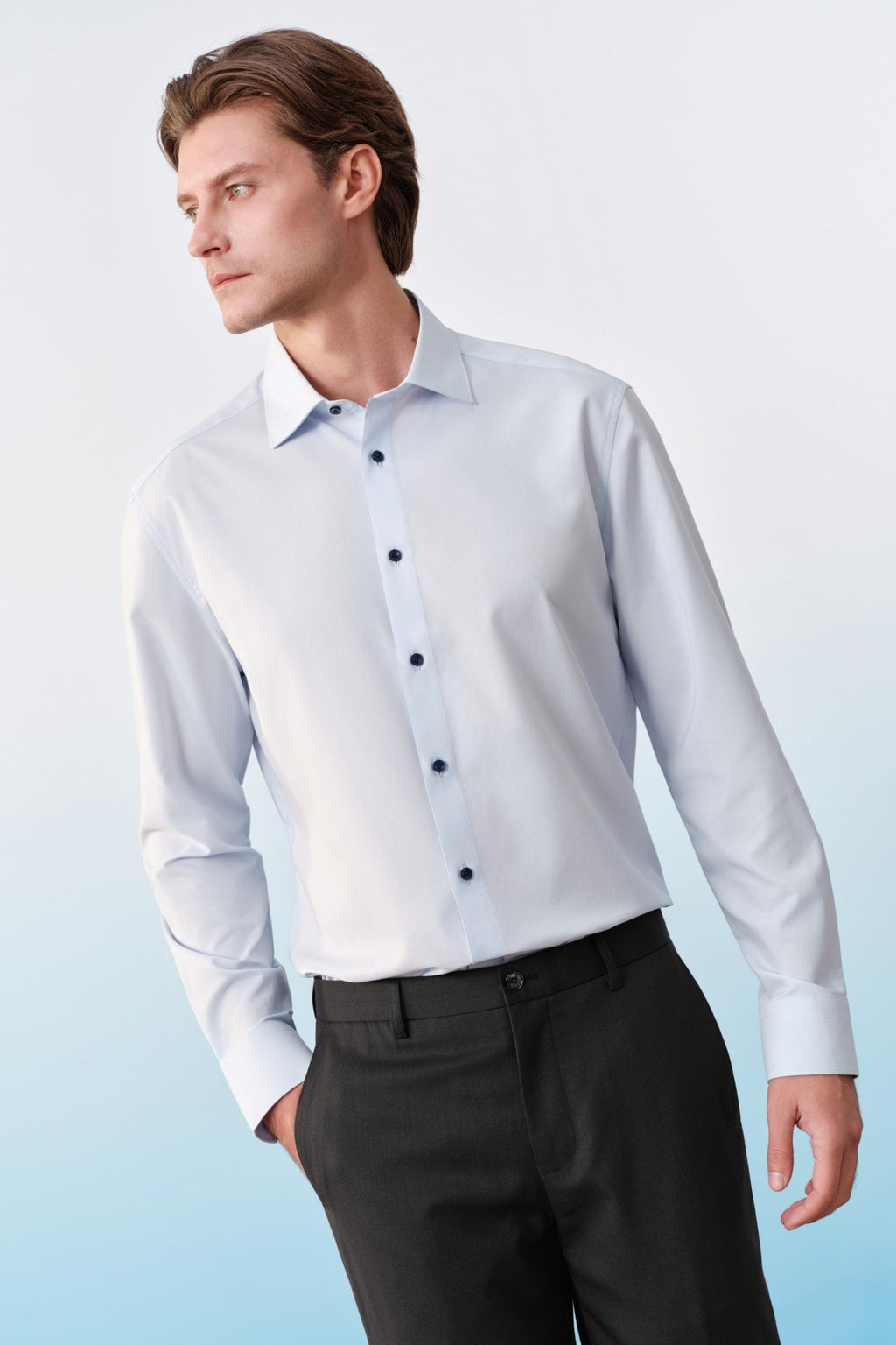 Non-Iron Dry Stretch Texture Stripe Smart Fit Long Sleeve Shirt