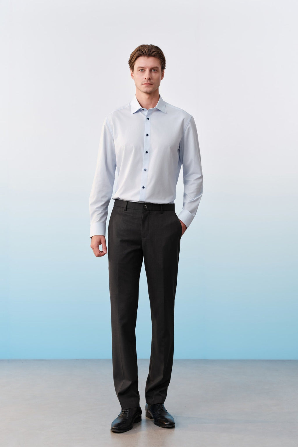 Non-Iron Dry Stretch Texture Stripe Smart Fit Long Sleeve Shirt