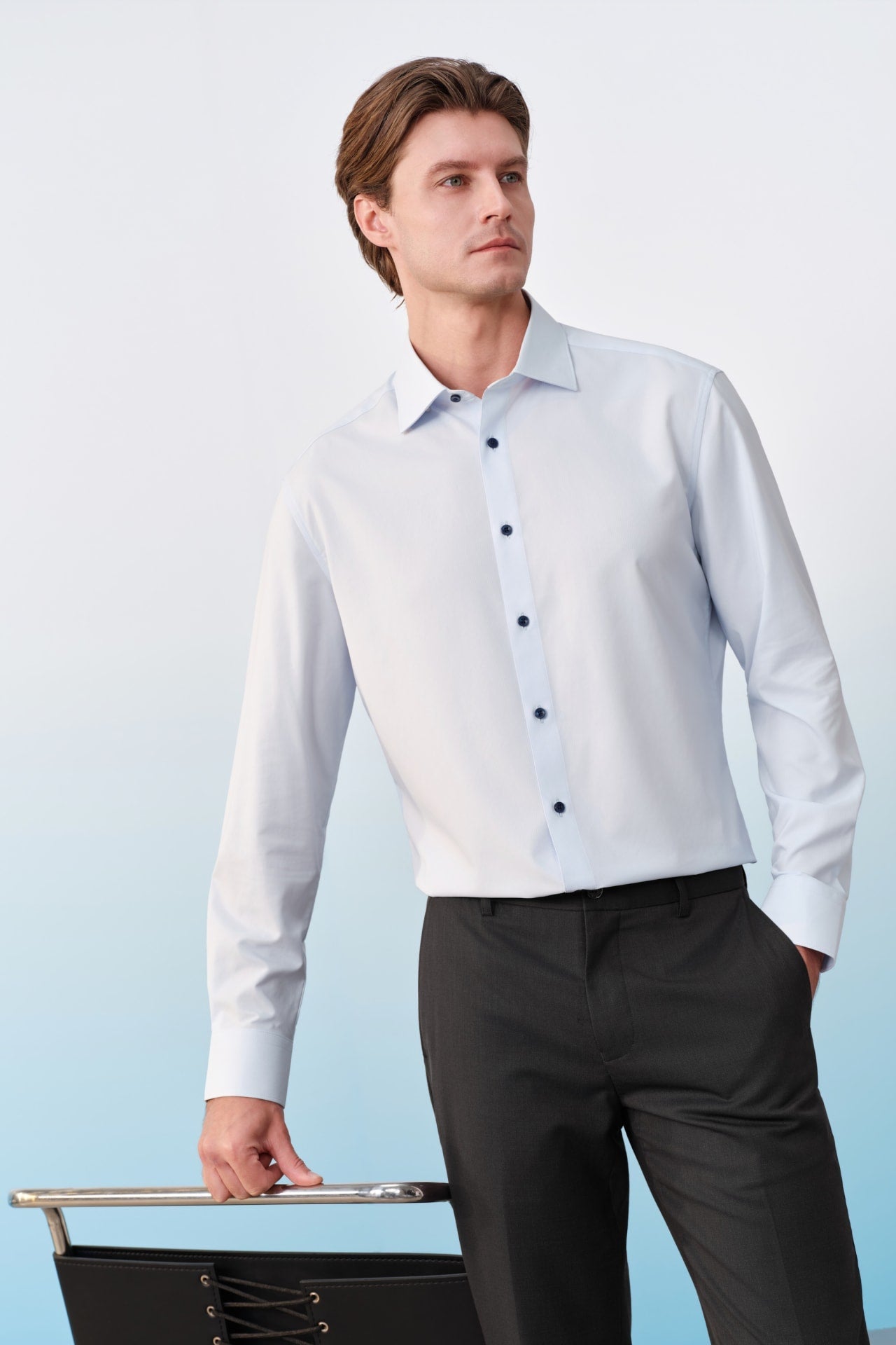 Non-Iron Dry Stretch Texture Stripe Smart Fit Long Sleeve Shirt