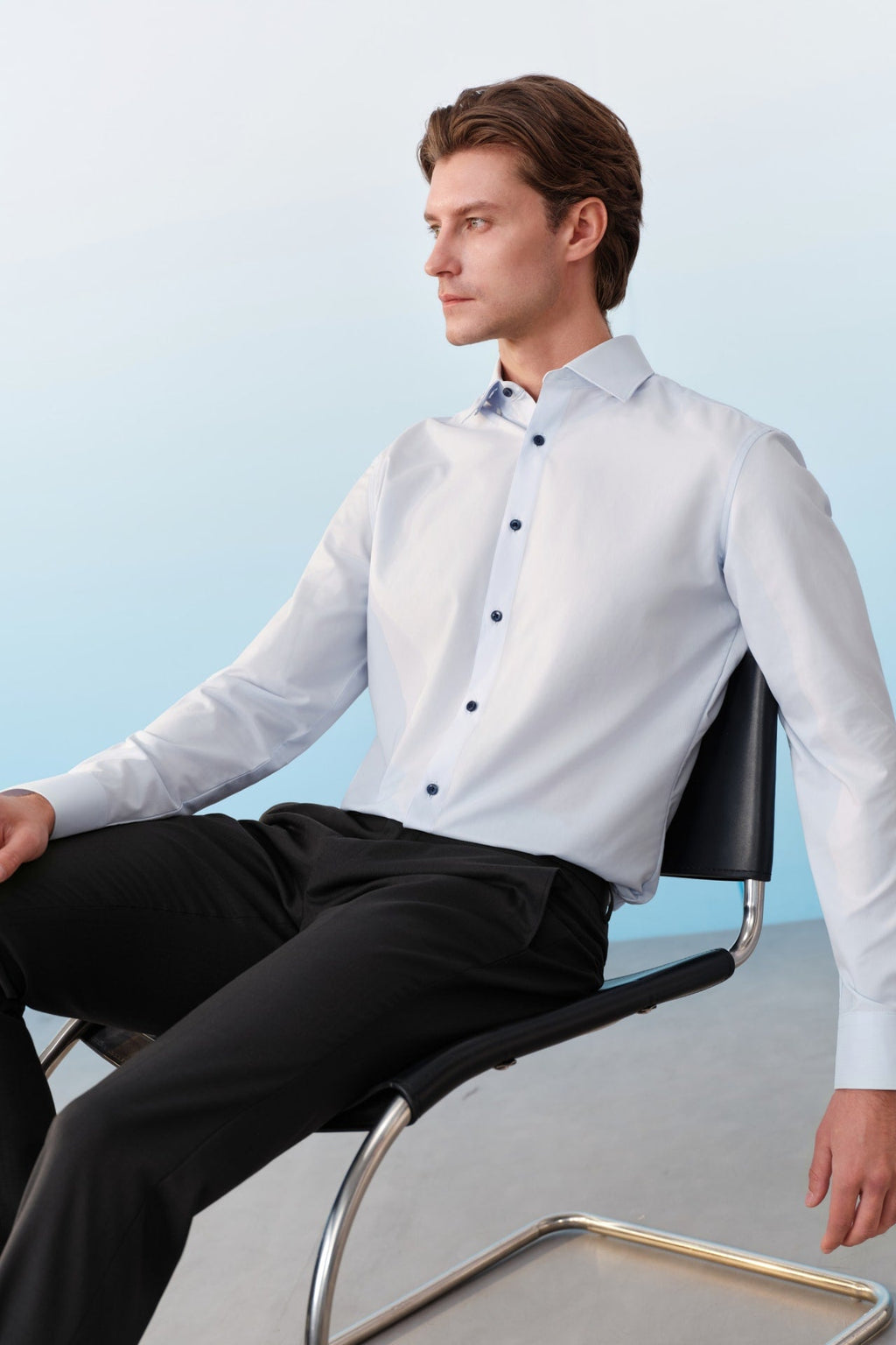 Non-Iron Dry Stretch Texture Stripe Smart Fit Long Sleeve Shirt