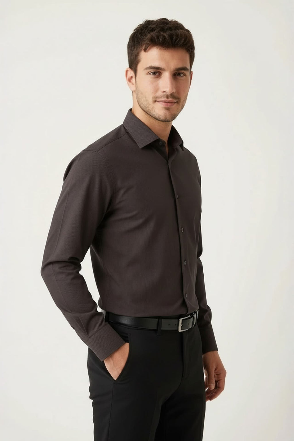Non-Iron Dry Stretch Texture Stripe Smart Fit Long Sleeve Shirt