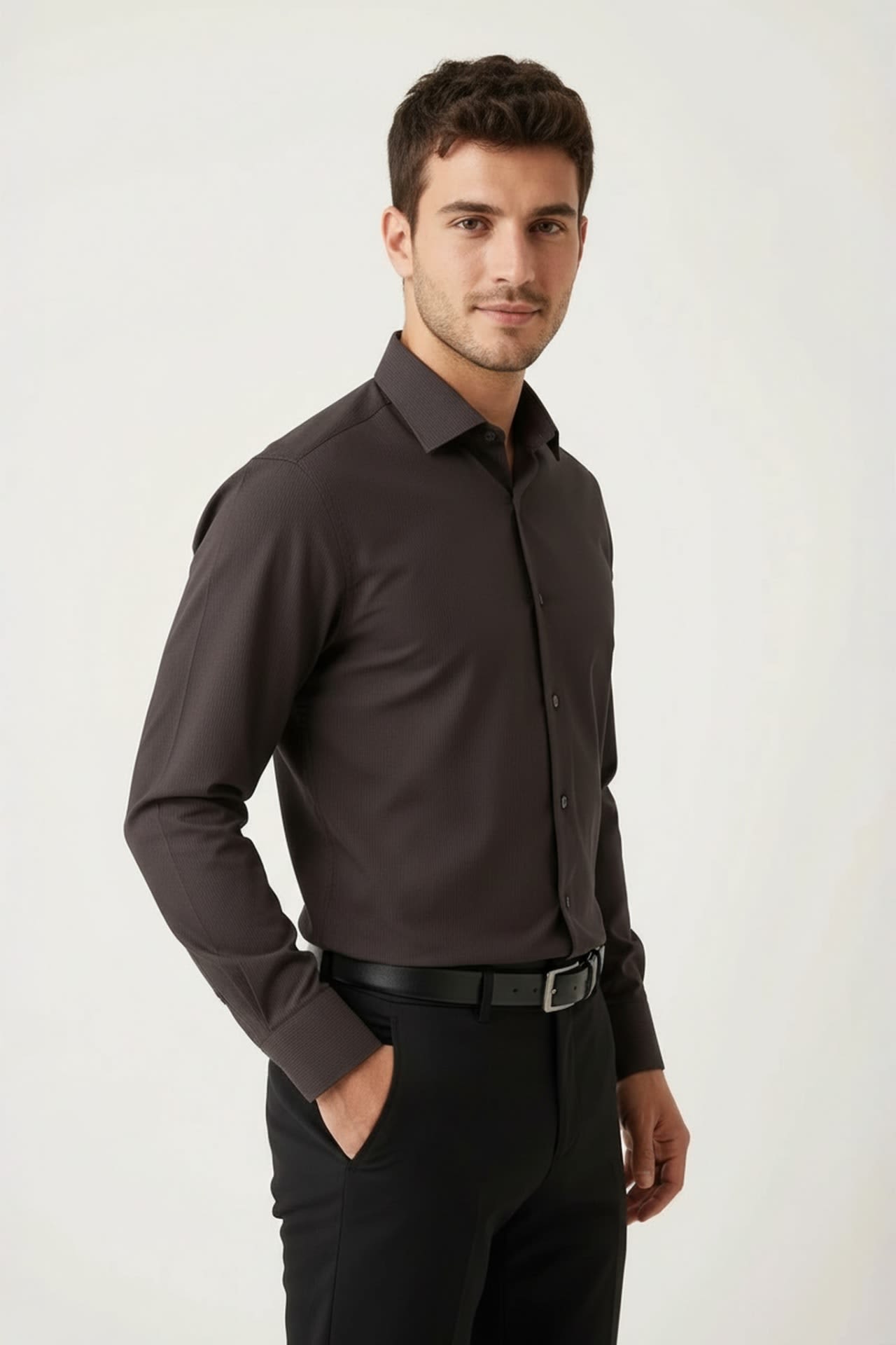 Non-Iron Dry Stretch Texture Stripe Smart Fit Long Sleeve Shirt