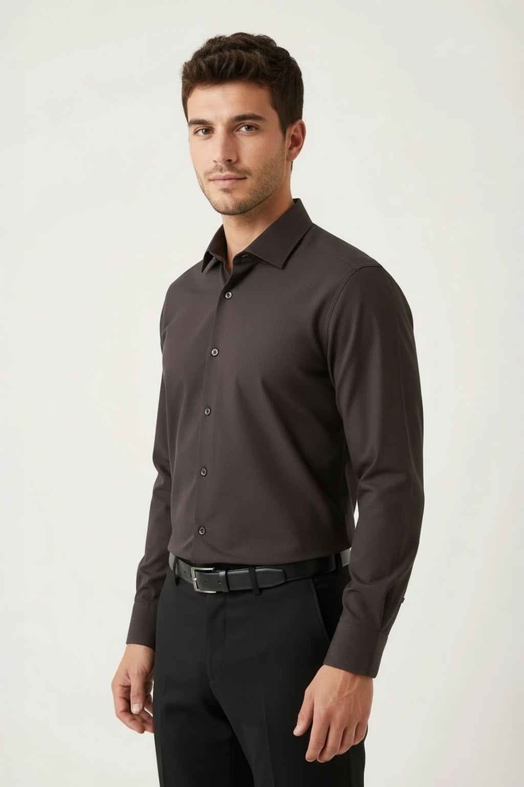Non-Iron Dry Stretch Texture Stripe Smart Fit Long Sleeve Shirt