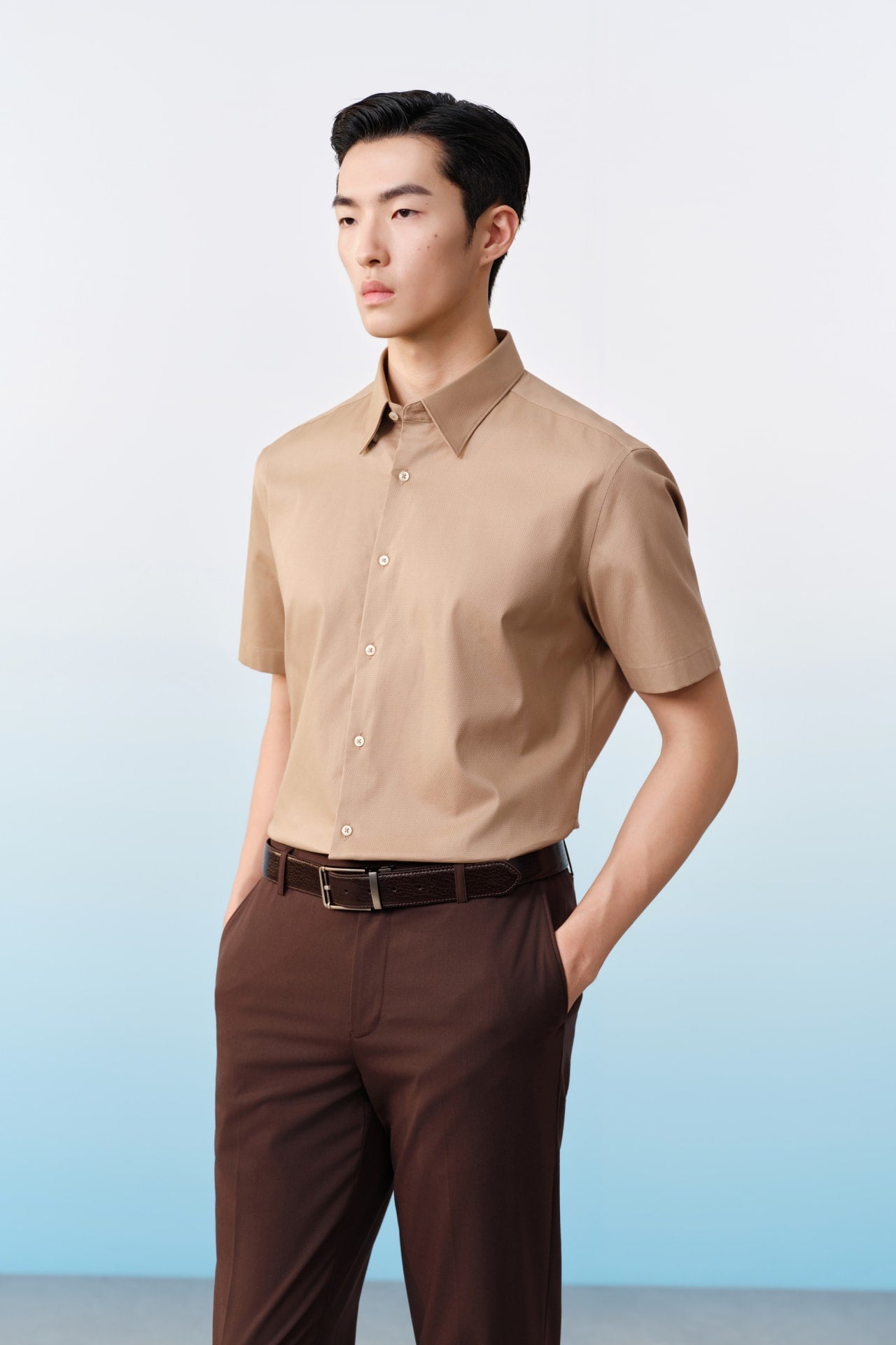 Non-Iron Easy Care Stretch Dot Textured Smart Fit Short Sleeve Shirt