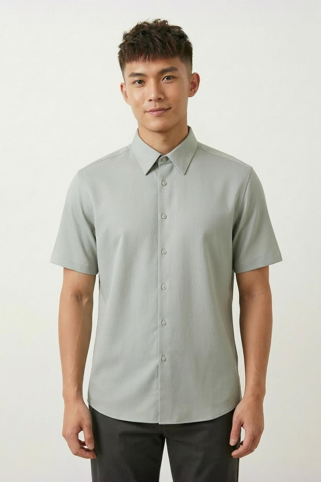 Non-Iron Easy Care Stretch Dot Textured Smart Fit Short Sleeve Shirt