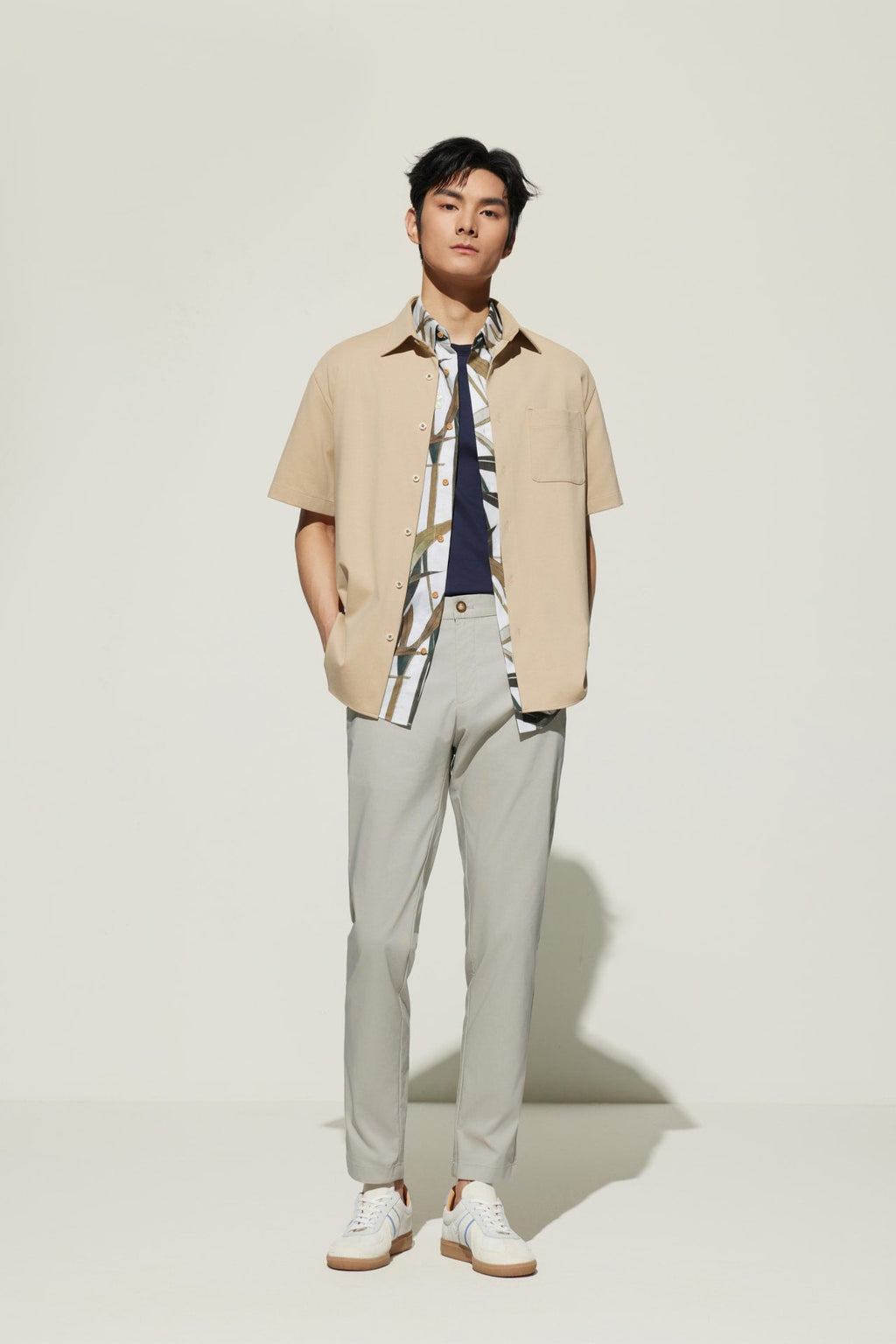 Cotton Blend Slim Tapered Fit Dobby Casual Pants