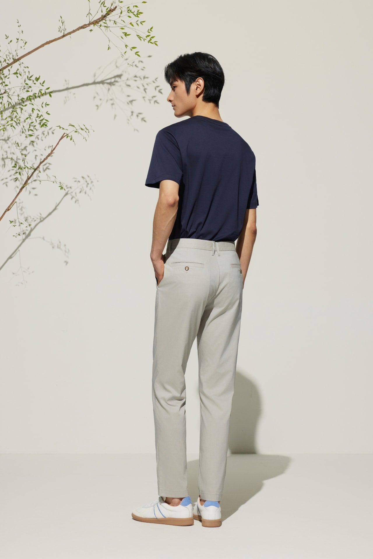 Cotton Blend Slim Tapered Fit Dobby Casual Pants