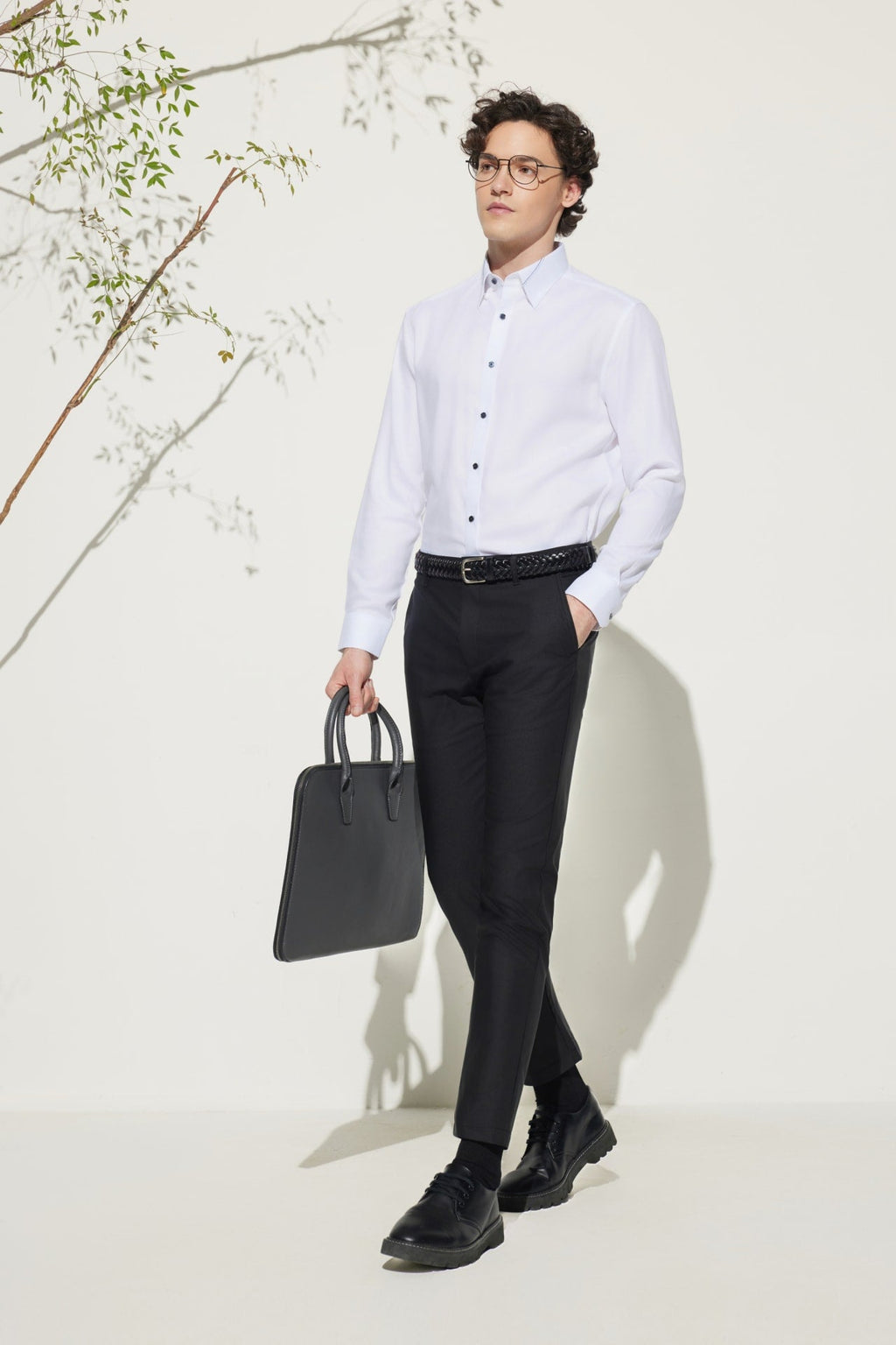 Cotton Blend Slim Tapered Fit Dobby Casual Pants