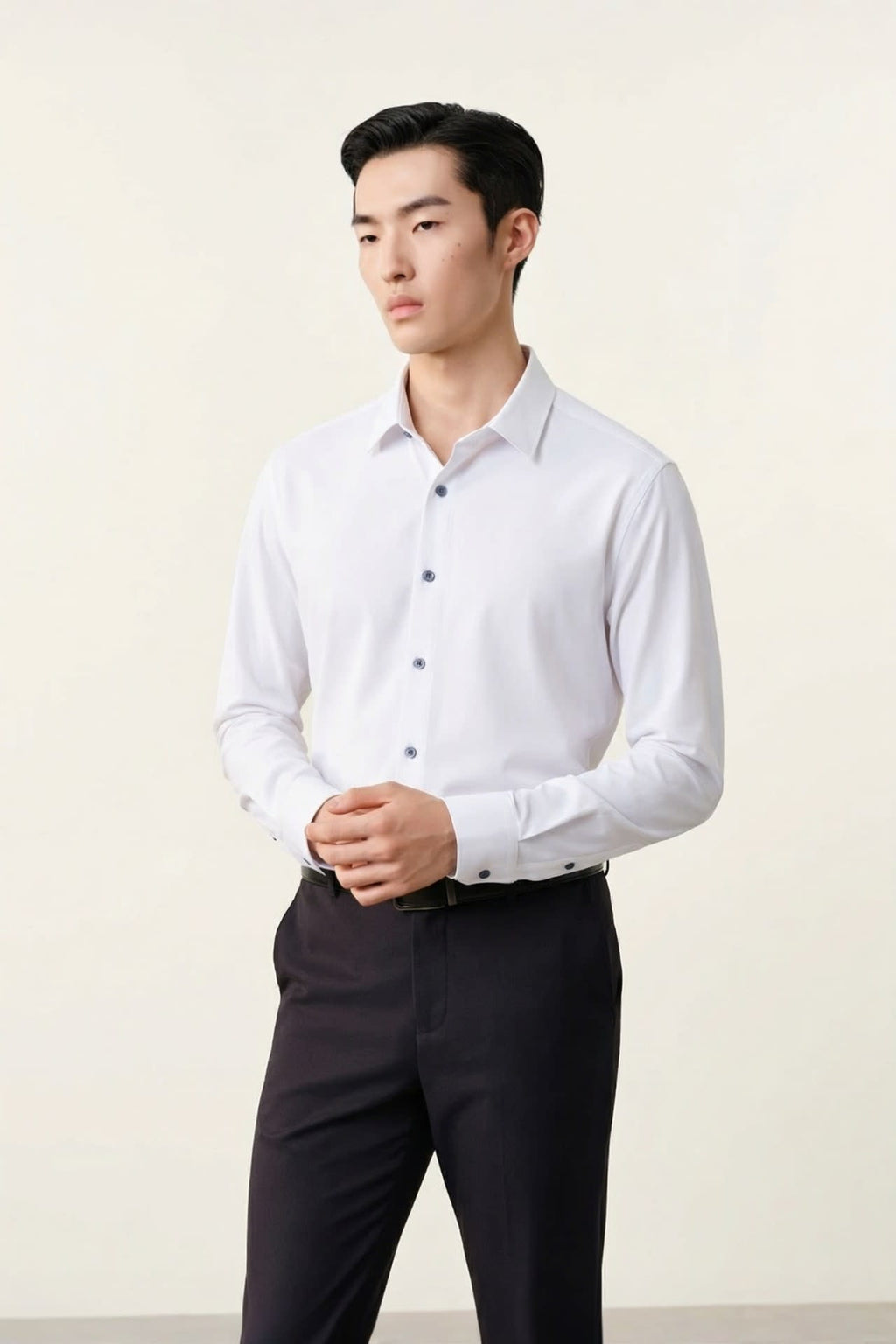 Non-Iron Dry Multi-Way Stretch Poplin Slim Fit Long Sleeve Shirt