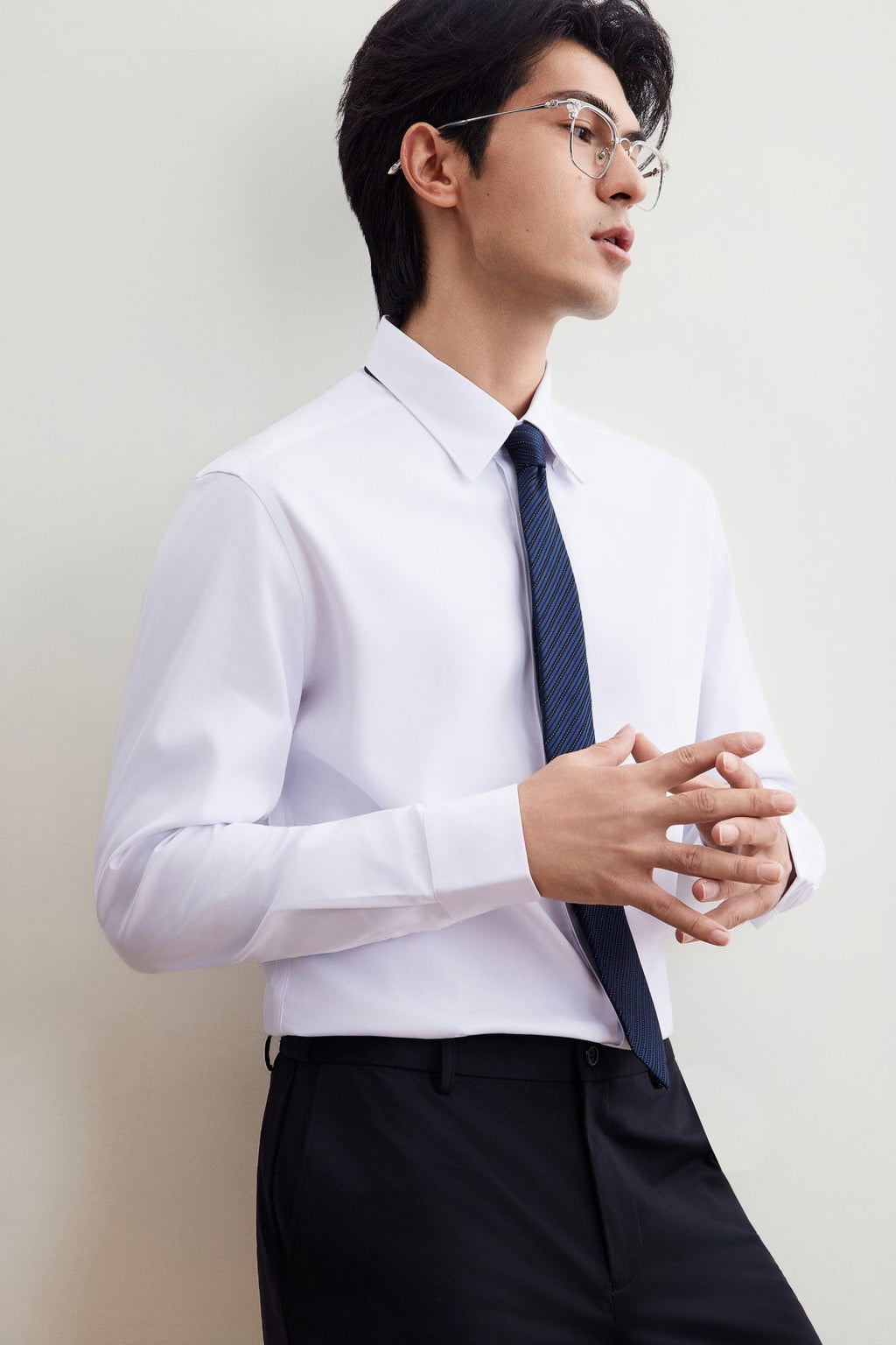 Easy Care Opaque Anti UV Fine Twill Smart Fit Long Sleeve Shirt