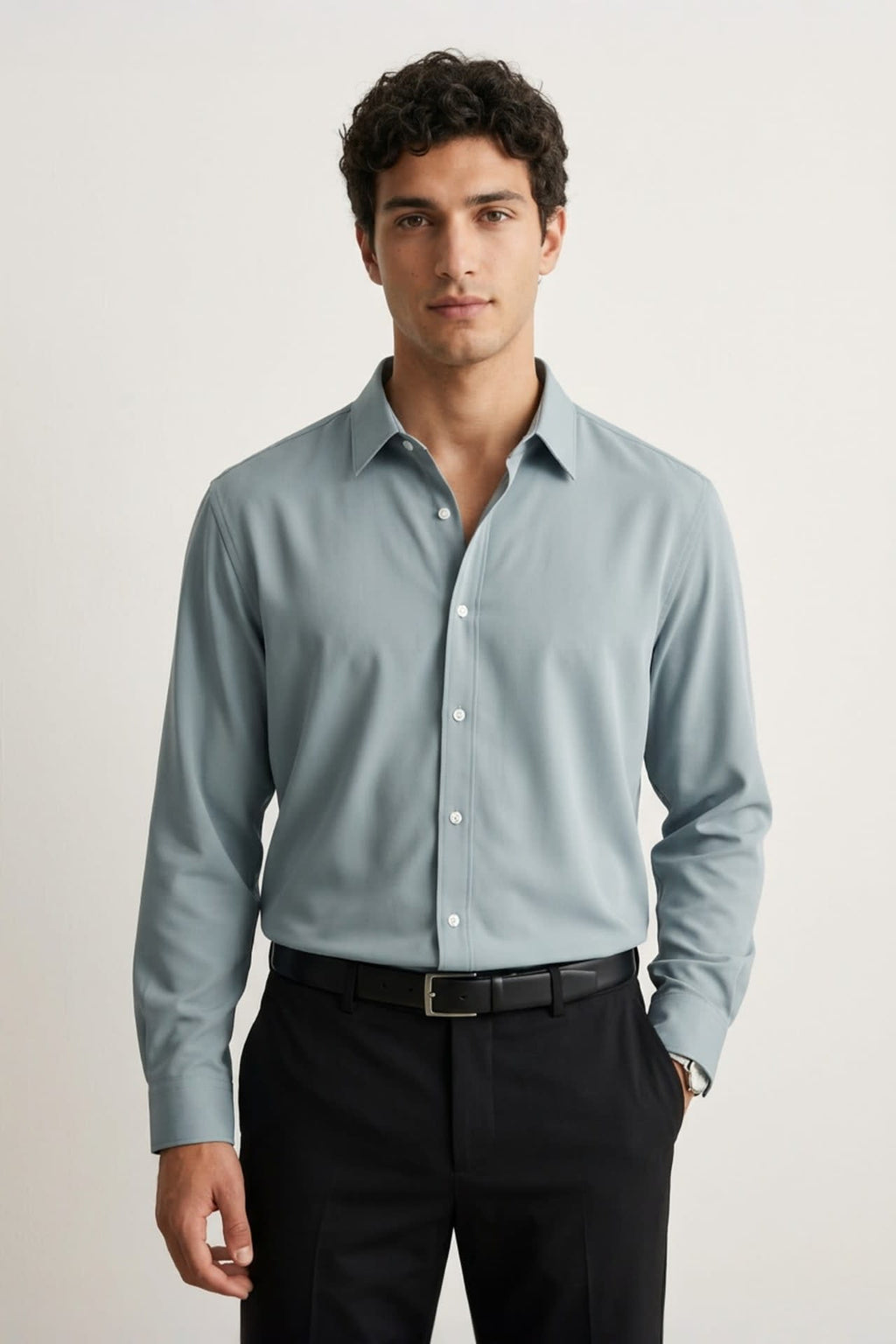 Easy Care Opaque Anti UV Fine Twill Smart Fit Long Sleeve Shirt