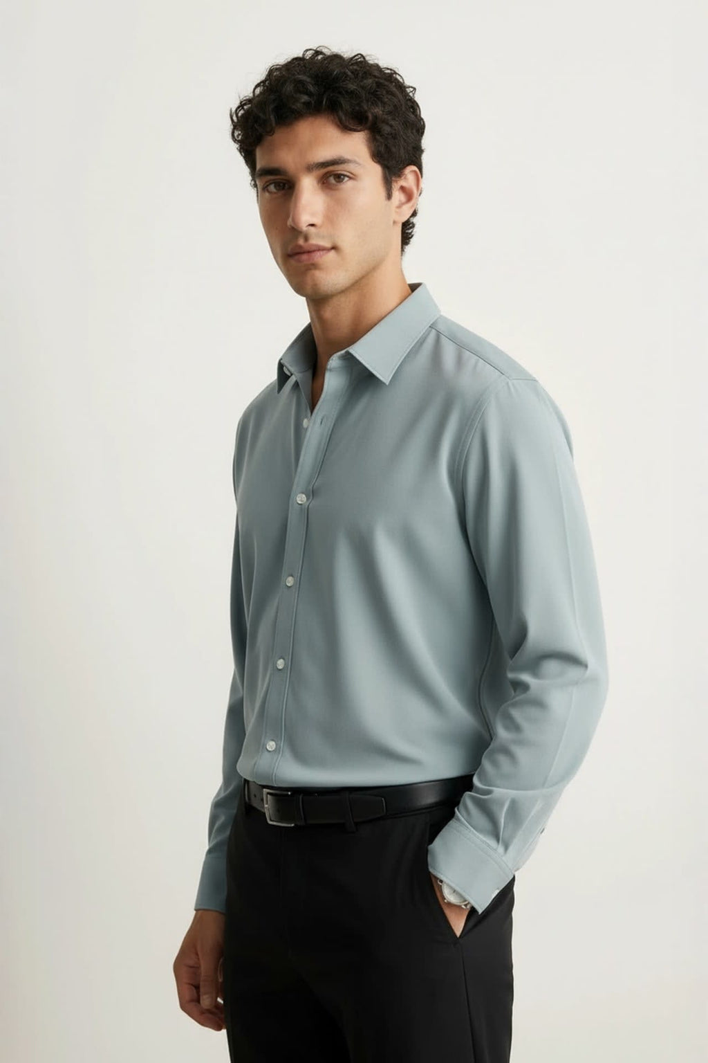 Easy Care Opaque Anti UV Fine Twill Smart Fit Long Sleeve Shirt