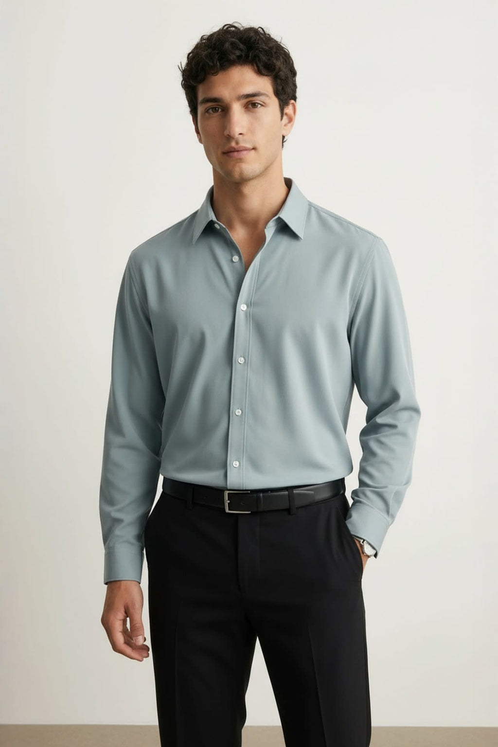 Easy Care Opaque Anti UV Fine Twill Smart Fit Long Sleeve Shirt