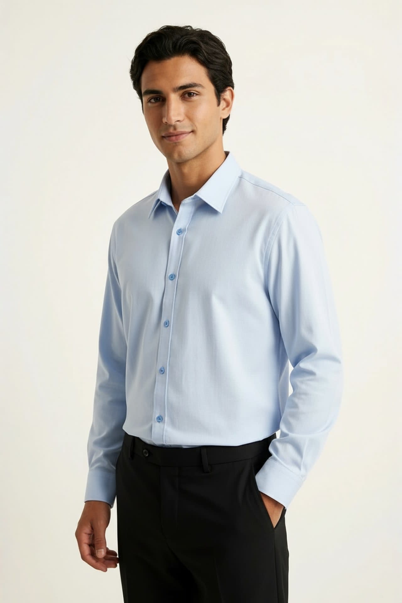 Easy Care Opaque Anti UV Fine Twill Smart Fit Long Sleeve Shirt