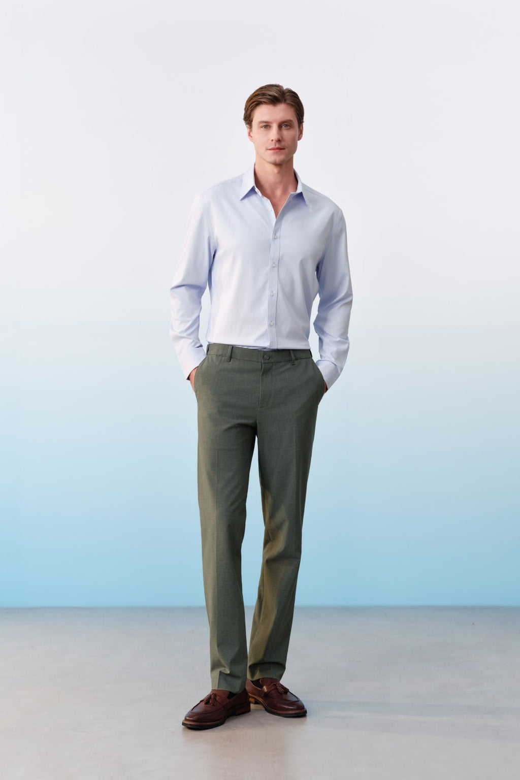 Easy Care Opaque Anti UV Fine Twill Smart Fit Long Sleeve Shirt