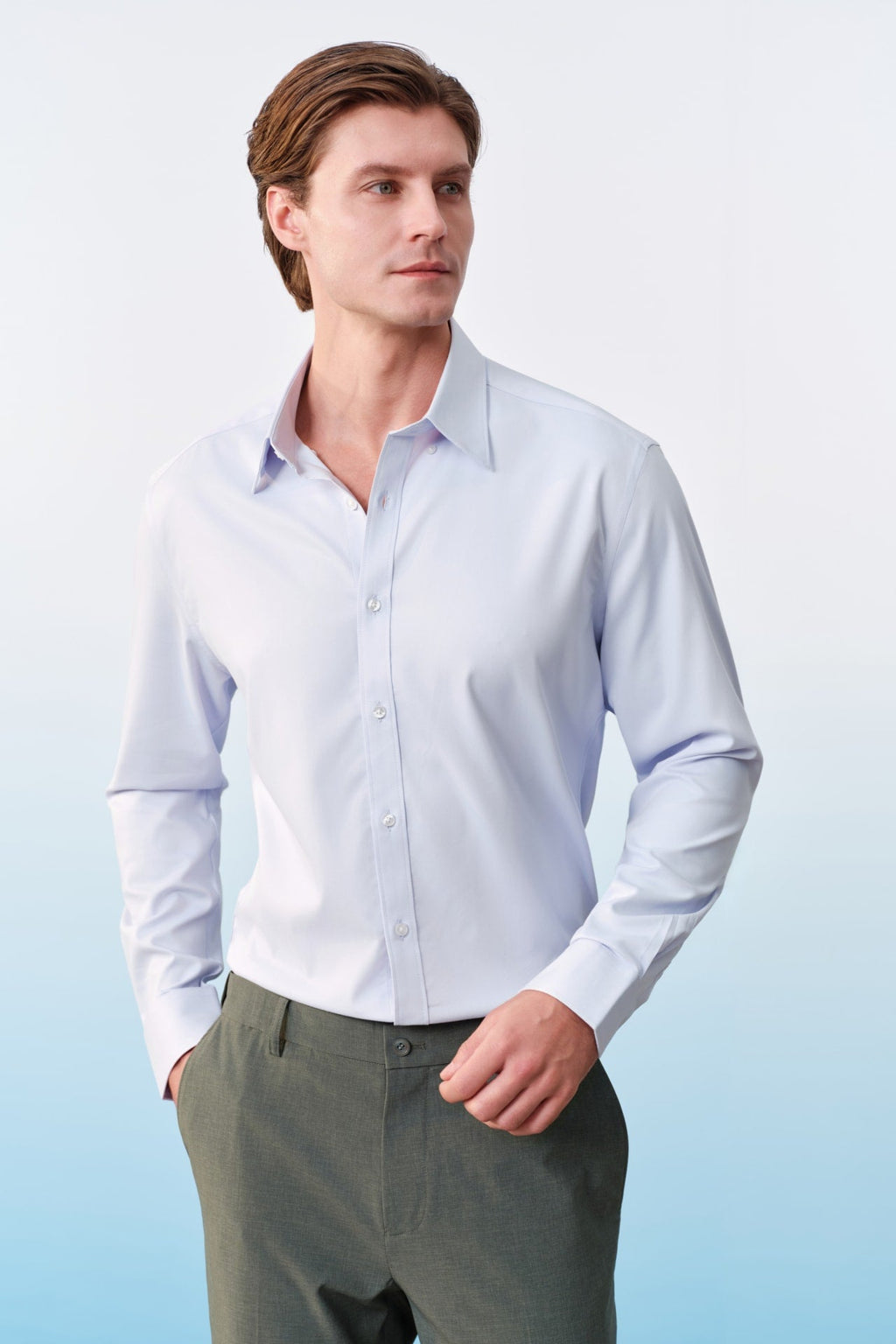 Easy Care Opaque Anti UV Fine Twill Smart Fit Long Sleeve Shirt