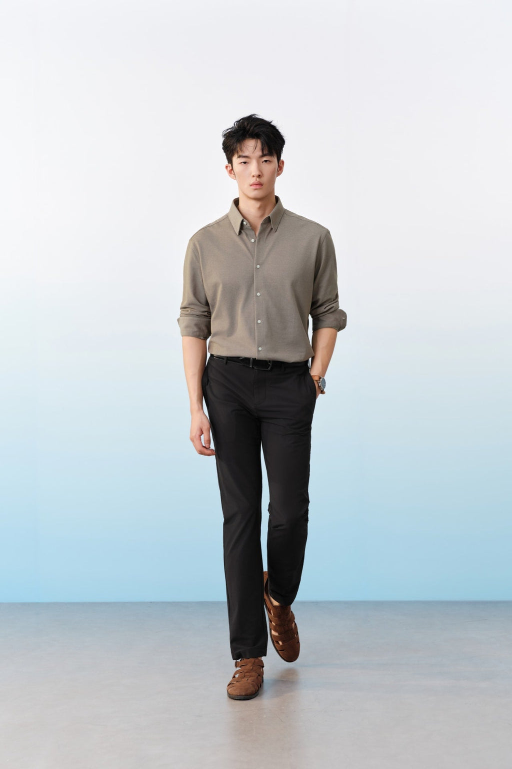 Easy Iron Cotton Knit Smart Fit Long Sleeve Shirt