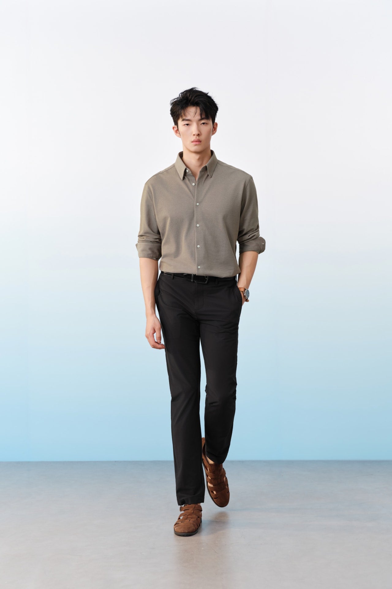 Easy Iron Cotton Knit Smart Fit Long Sleeve Shirt