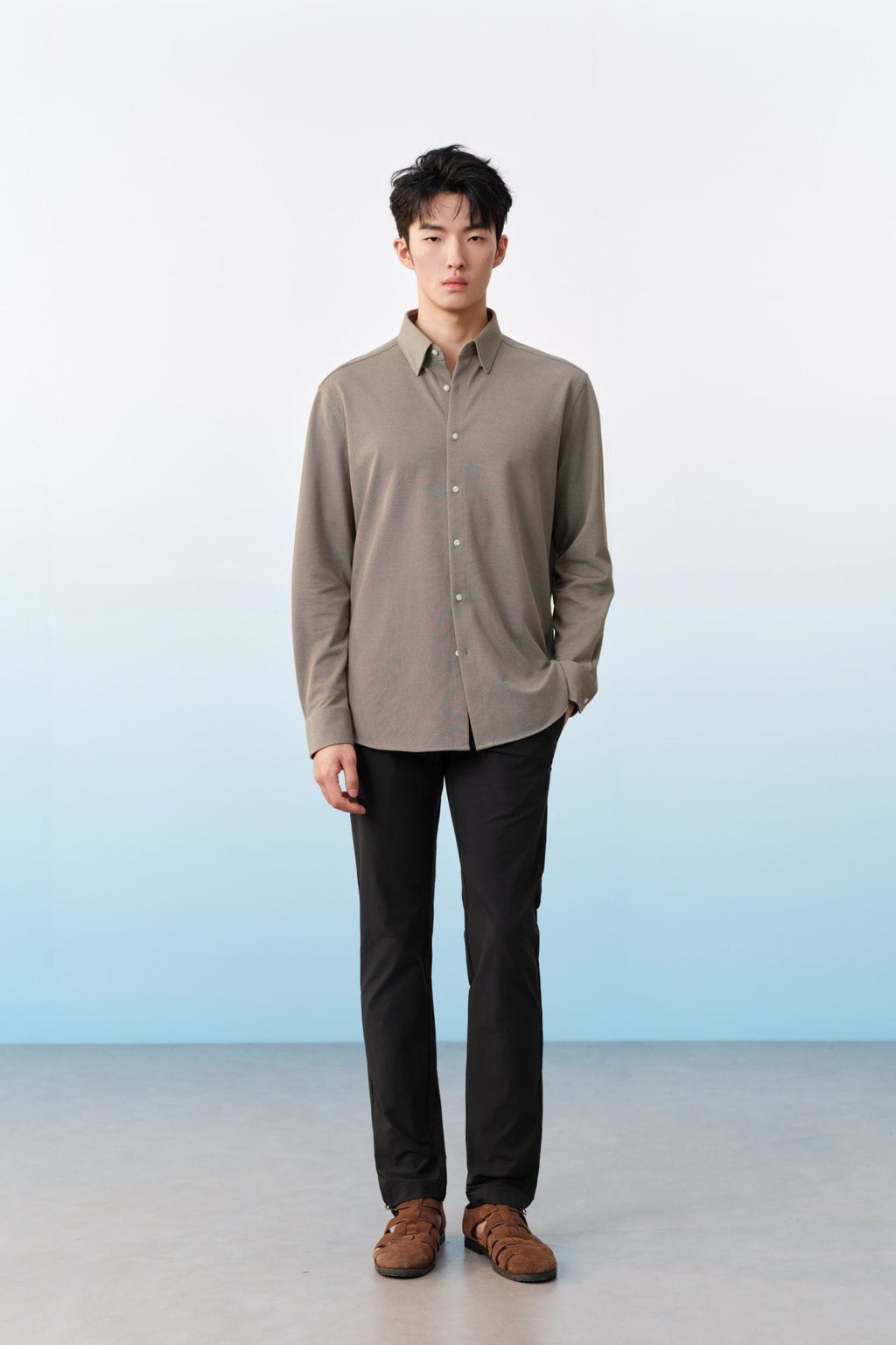 Easy Iron Cotton Knit Smart Fit Long Sleeve Shirt