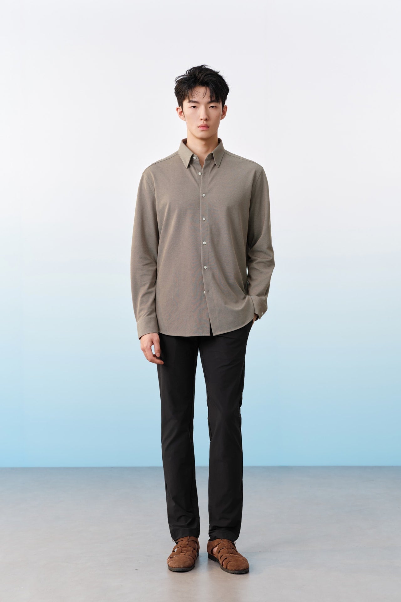 Easy Iron Cotton Knit Smart Fit Long Sleeve Shirt