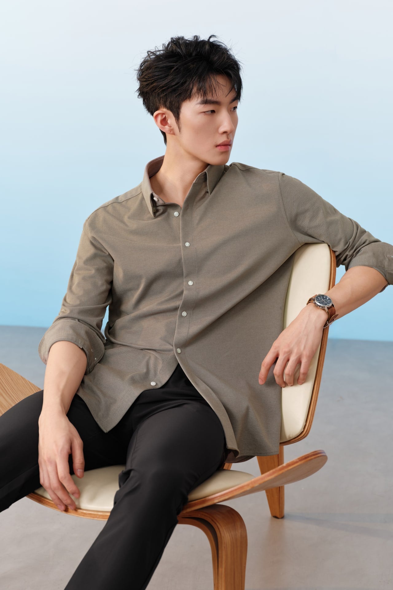 Easy Iron Cotton Knit Smart Fit Long Sleeve Shirt