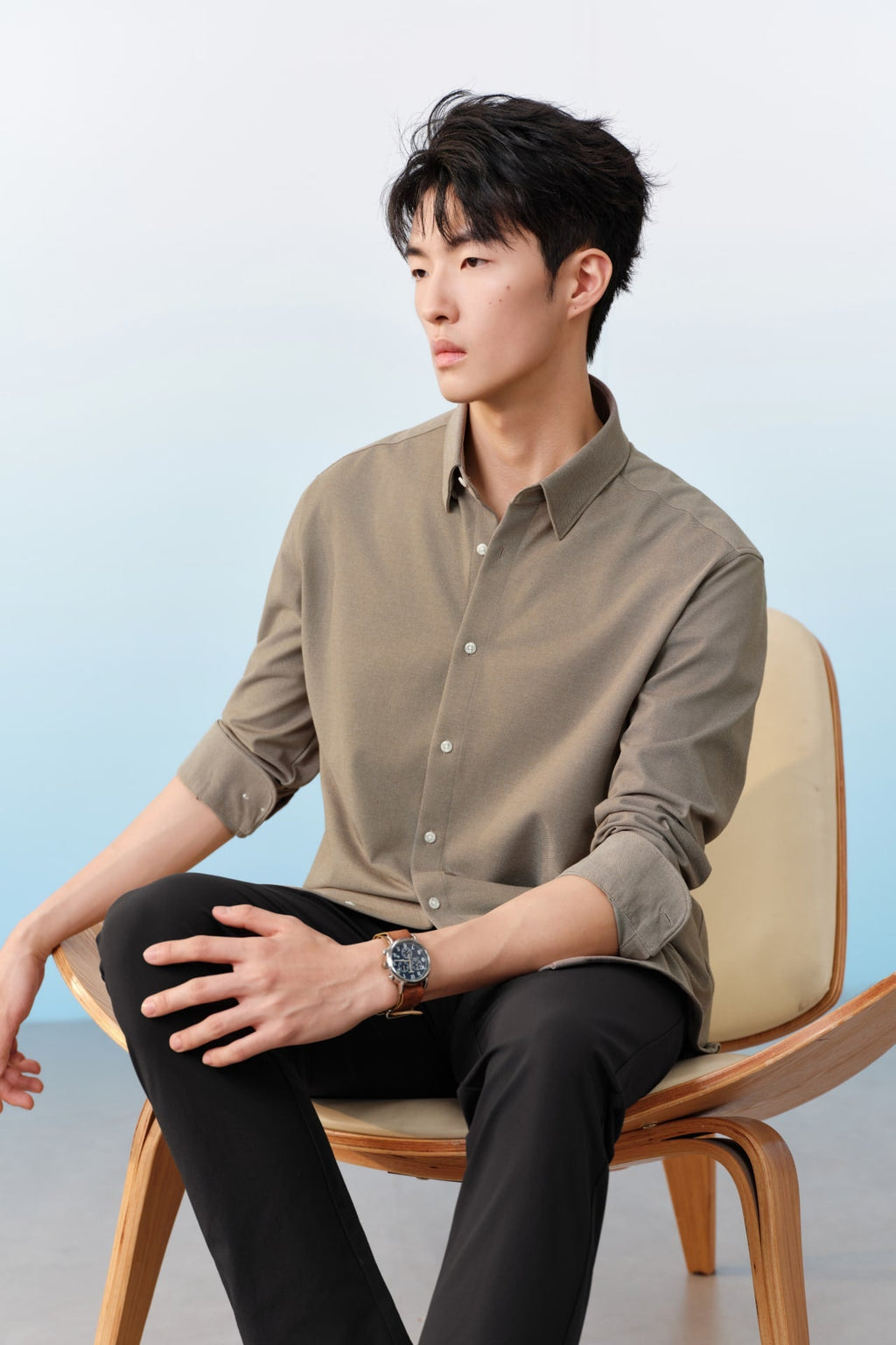 Easy Iron Cotton Knit Smart Fit Long Sleeve Shirt