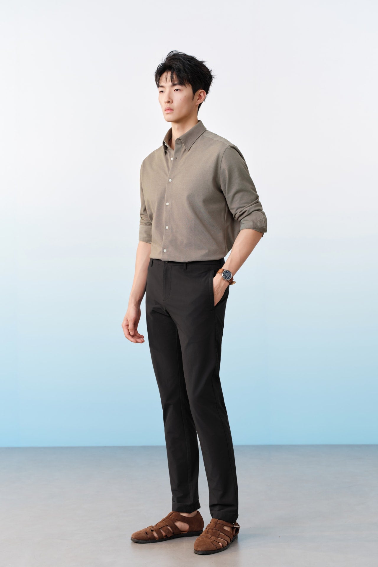 Easy Iron Cotton Knit Smart Fit Long Sleeve Shirt