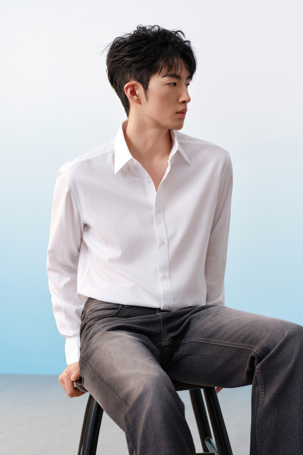 Non-Iron Cotton Dobby Textured Regular Fit Long Sleeve Shirt