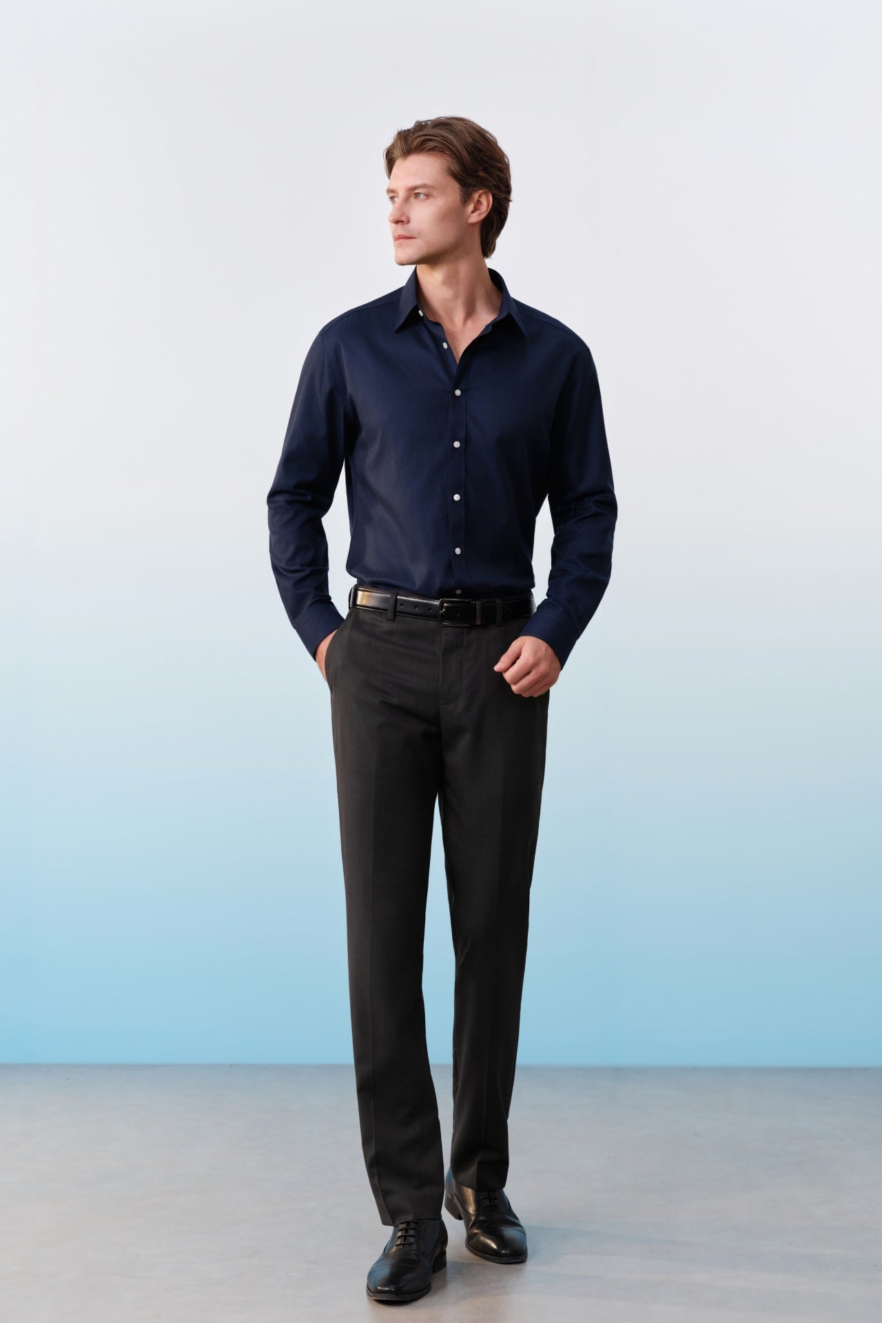 Non-Iron Cotton Dobby Textured Regular Fit Long Sleeve Shirt