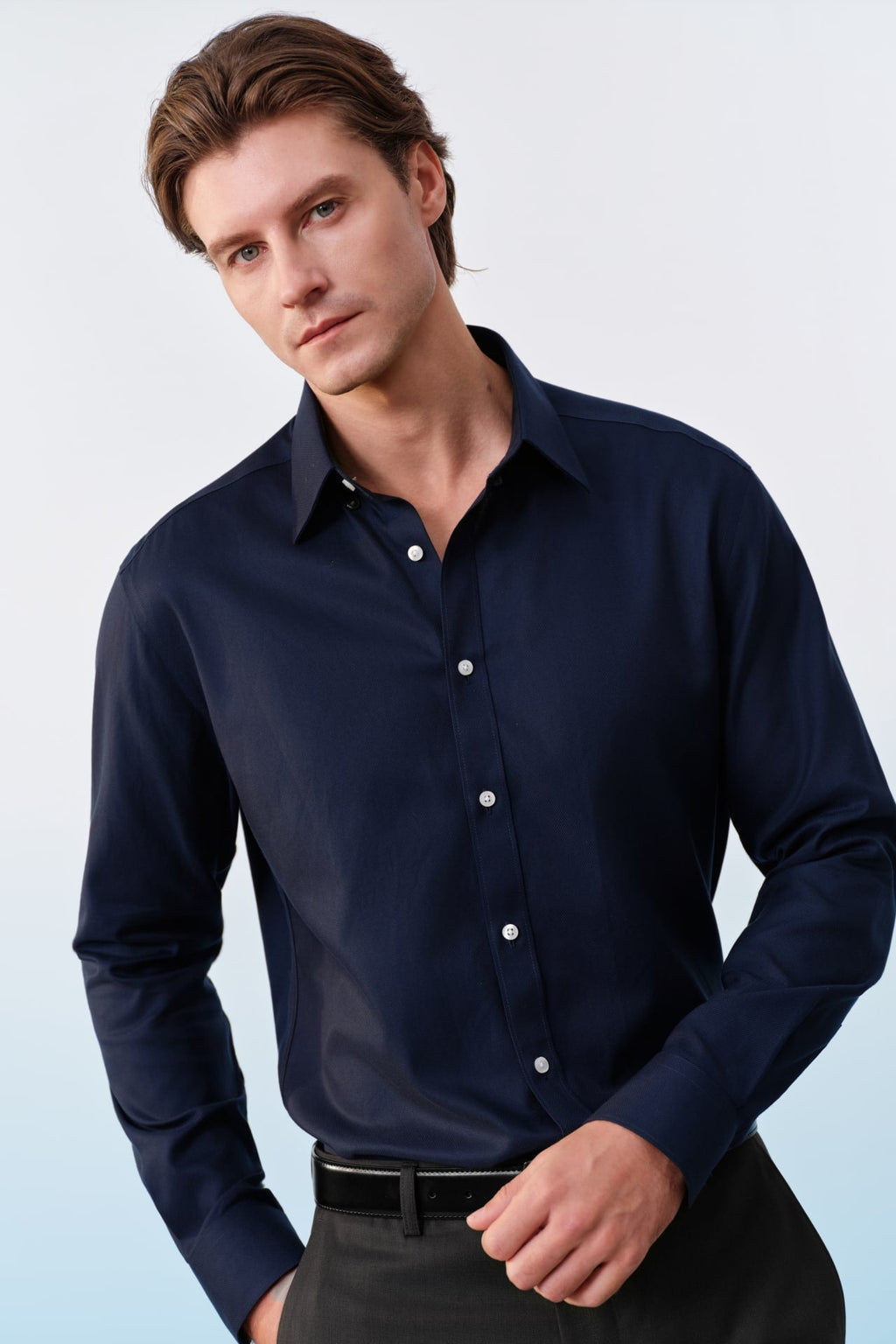 Non-Iron Cotton Dobby Textured Regular Fit Long Sleeve Shirt