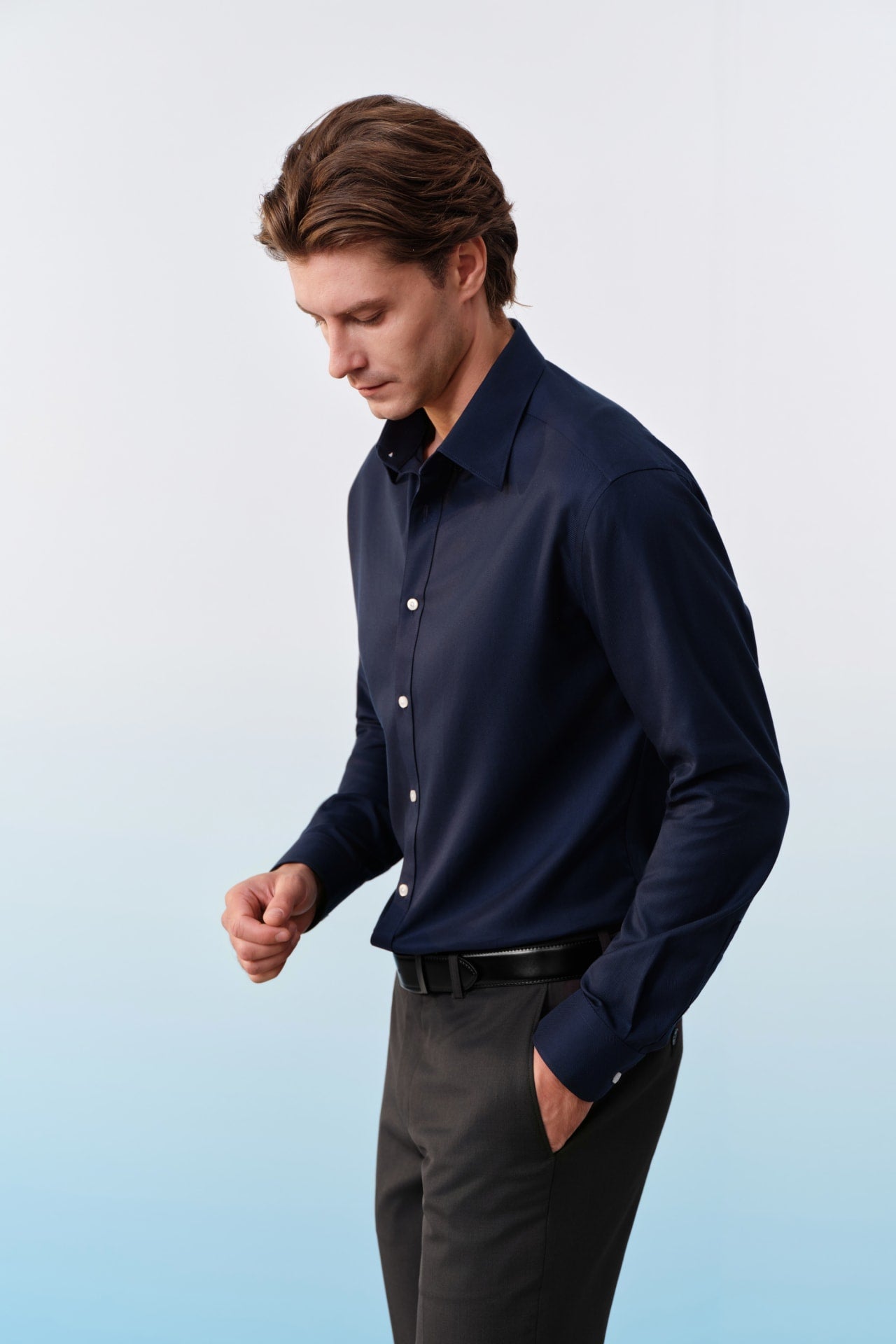 Non-Iron Cotton Dobby Textured Regular Fit Long Sleeve Shirt