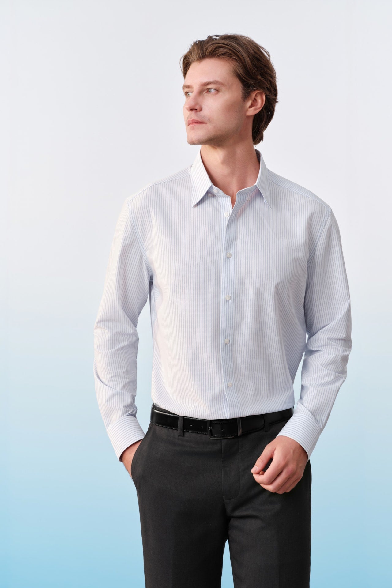 Non-Iron Dry Stretch Stripe Smart Fit Long Sleeve Shirt