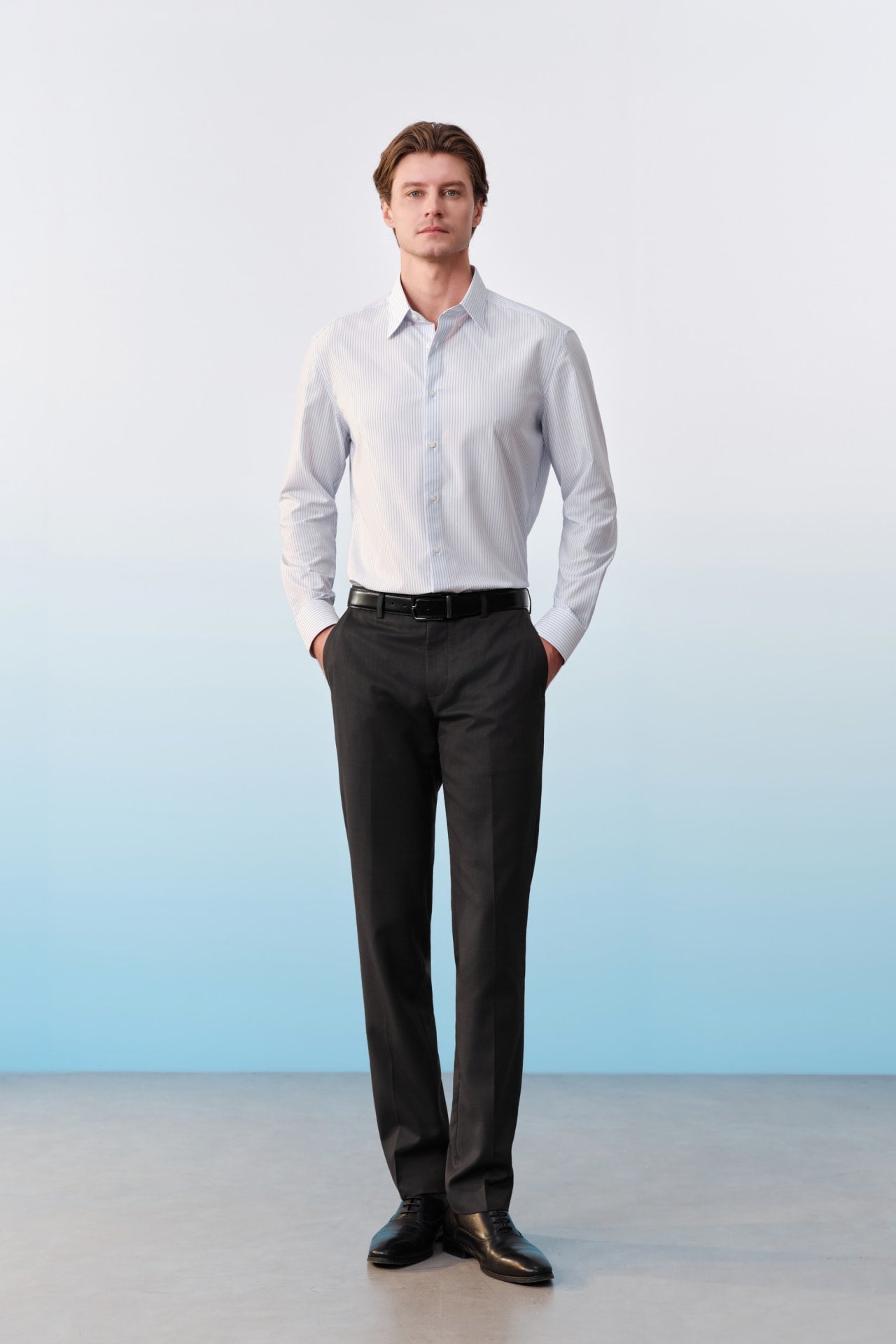 Non-Iron Dry Stretch Stripe Smart Fit Long Sleeve Shirt