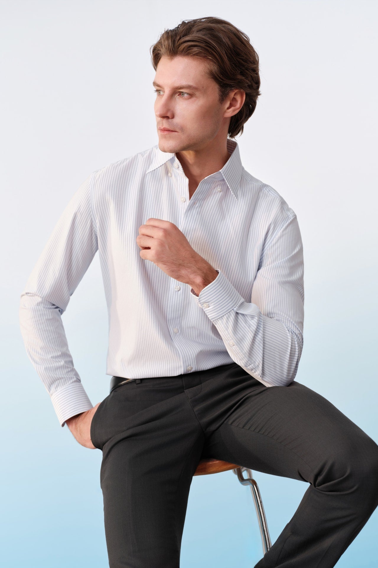Non-Iron Dry Stretch Stripe Smart Fit Long Sleeve Shirt