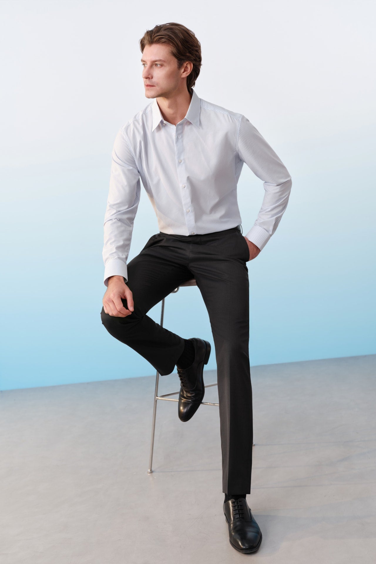Non-Iron Dry Stretch Stripe Smart Fit Long Sleeve Shirt