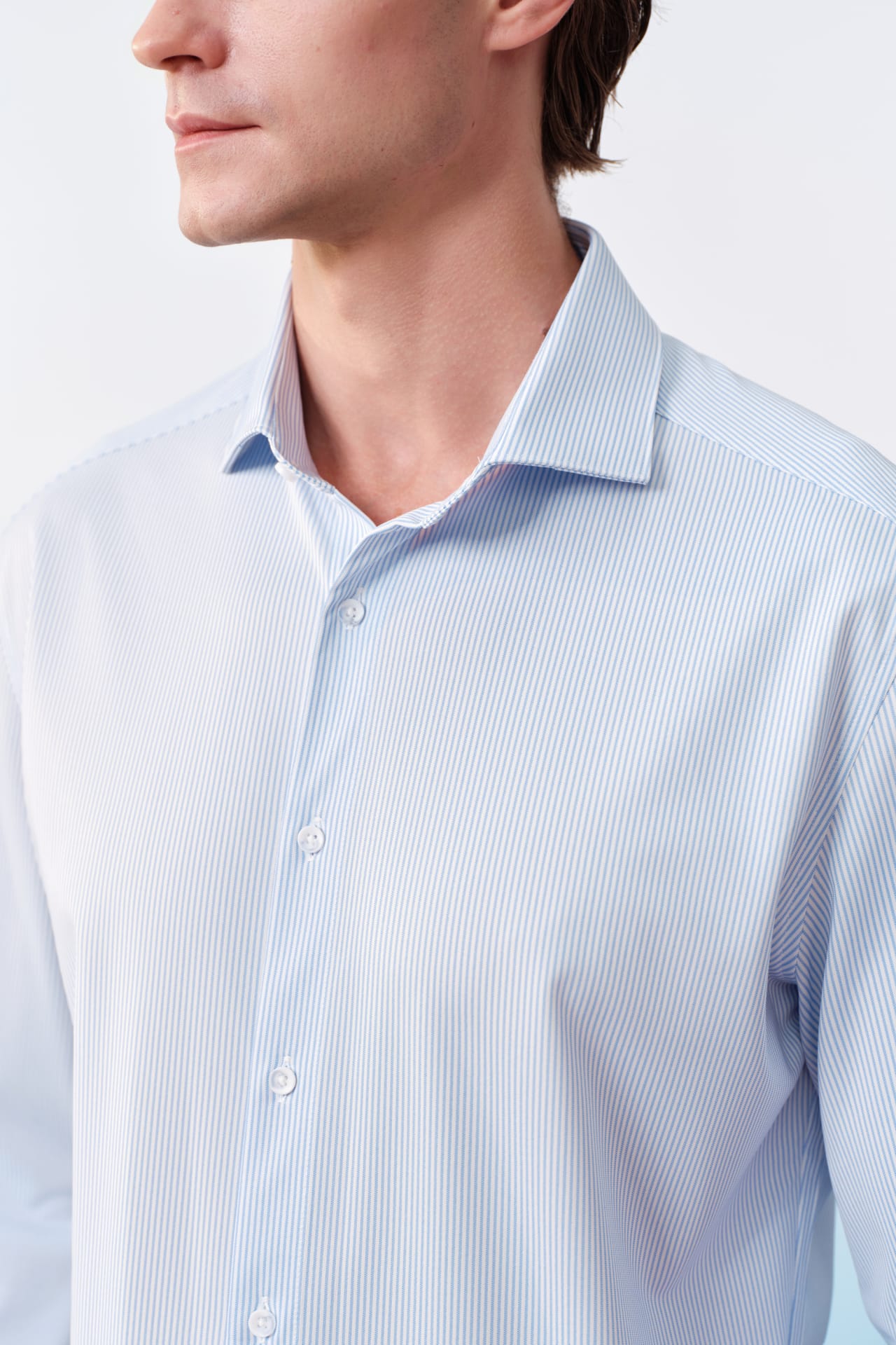 Non-Iron Warp Knit Stripe Slim Fit Long Sleeve Shirt