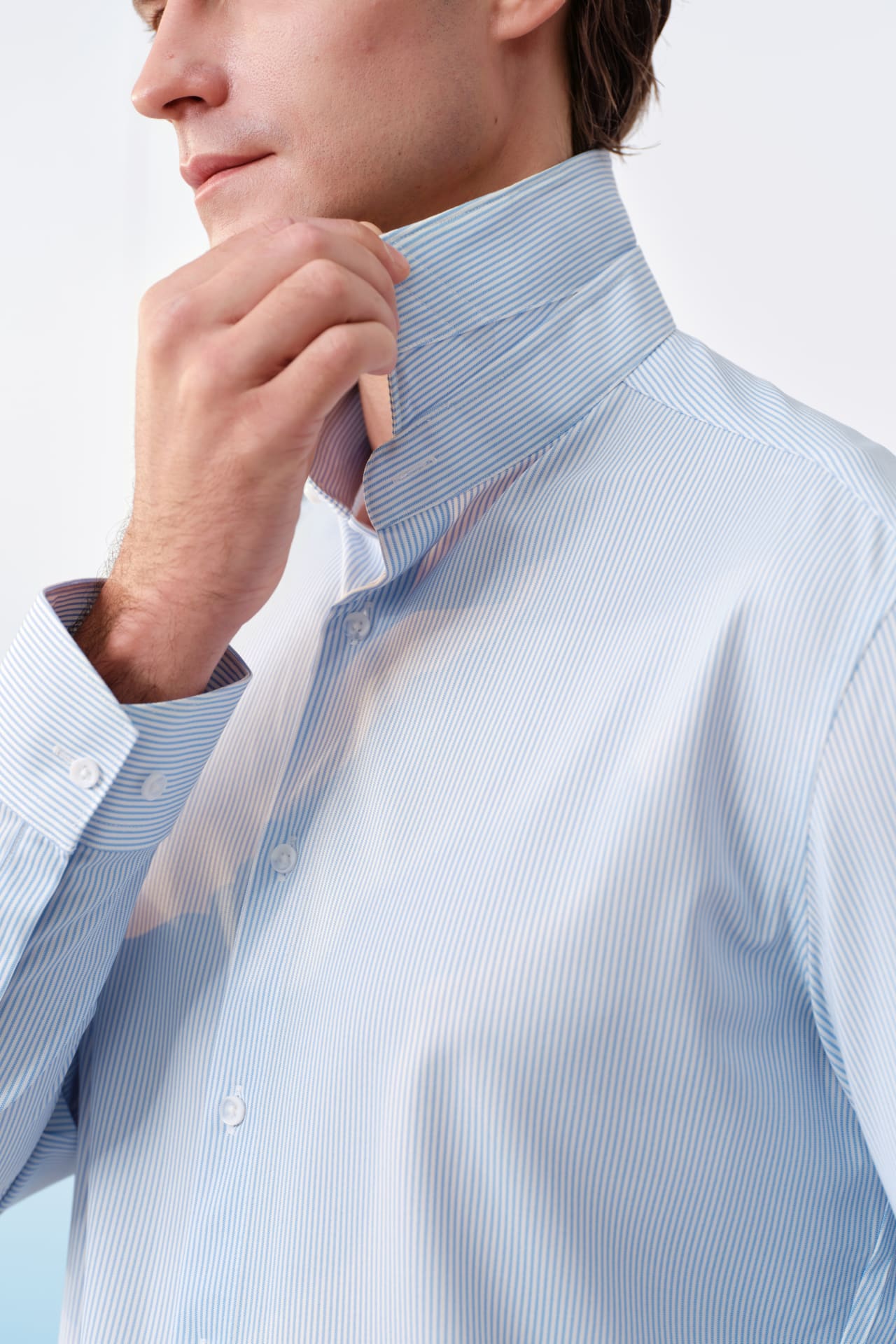 Non-Iron Warp Knit Stripe Slim Fit Long Sleeve Shirt