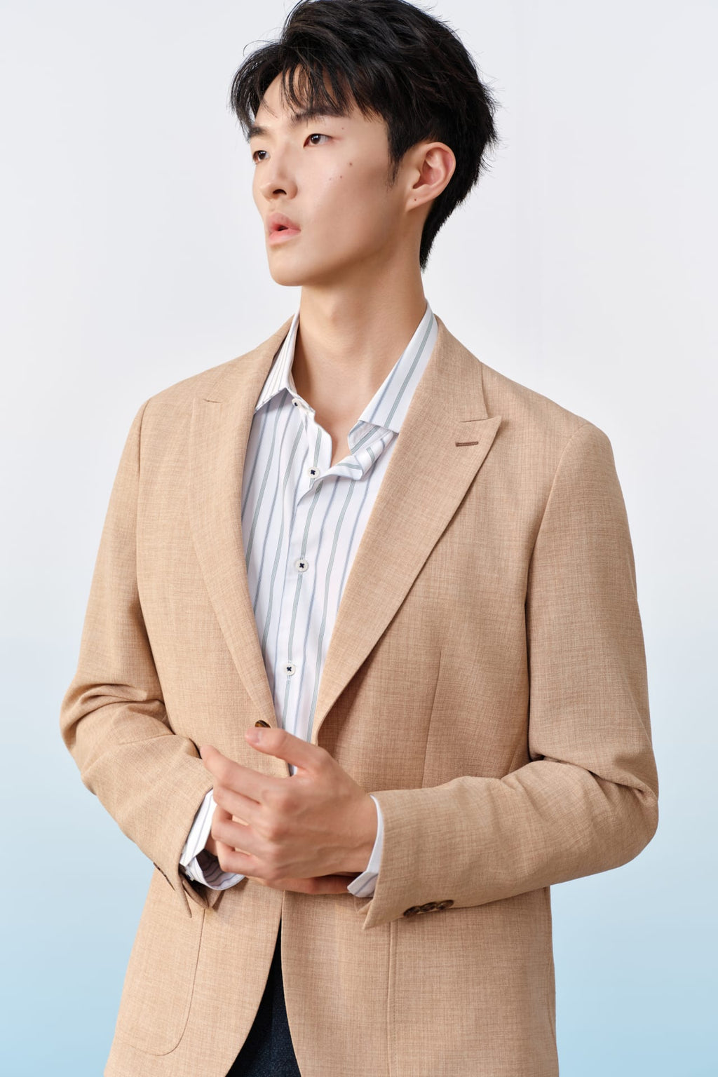 Easy Care Opaque Anti UV Stripe Smart Fit Long Sleeve Shirt