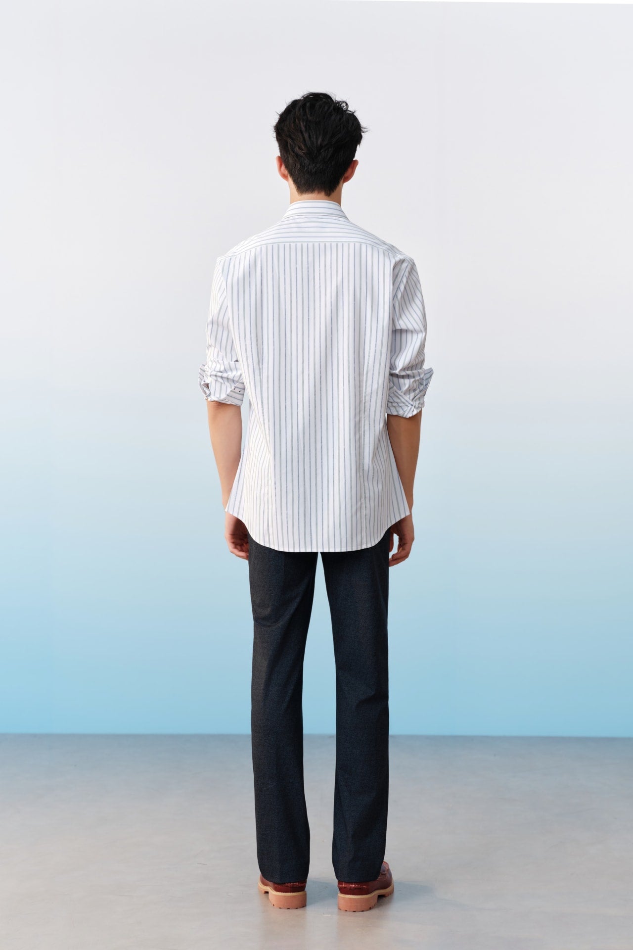 Easy Care Opaque Anti UV Stripe Smart Fit Long Sleeve Shirt