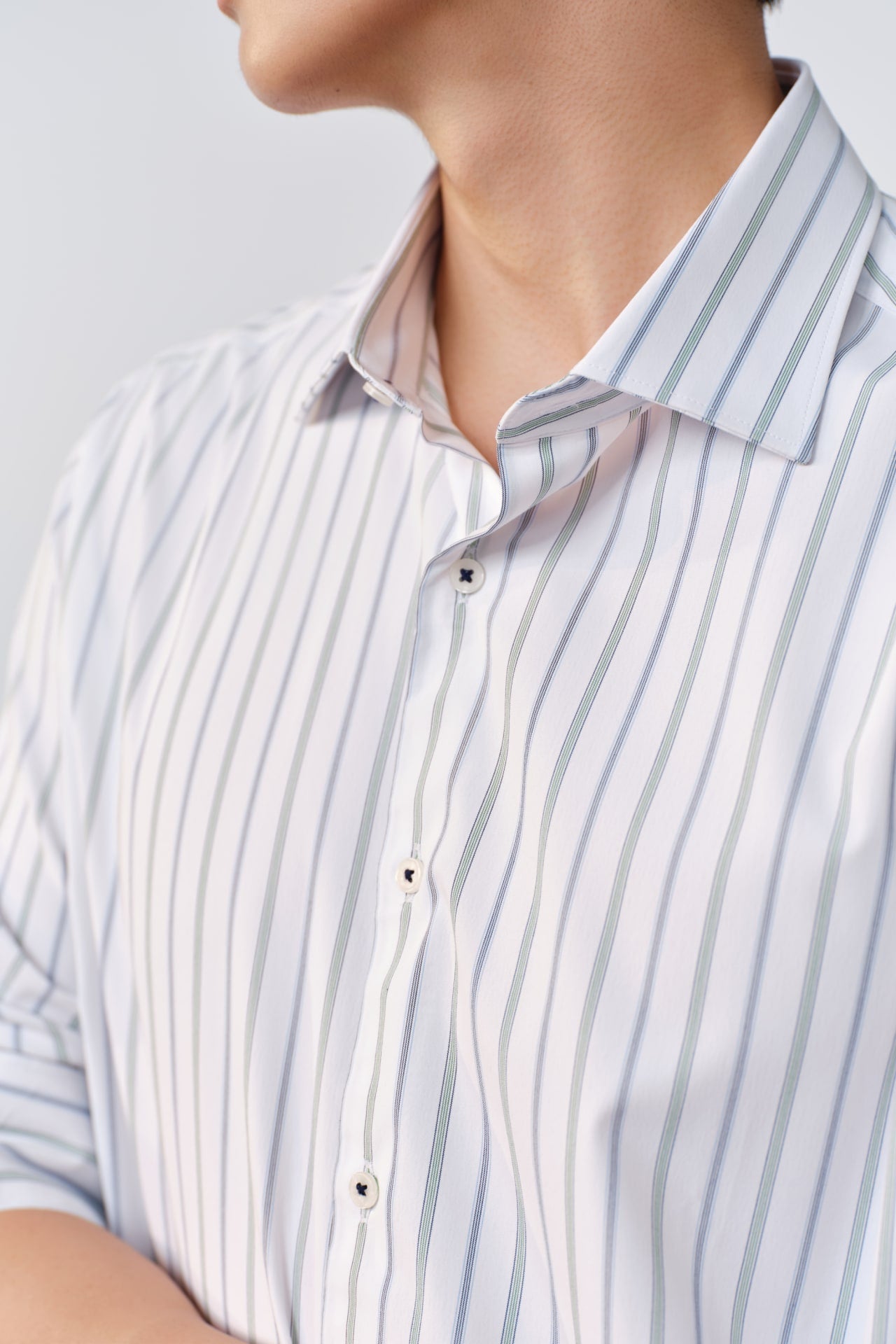 Easy Care Opaque Anti UV Stripe Smart Fit Long Sleeve Shirt