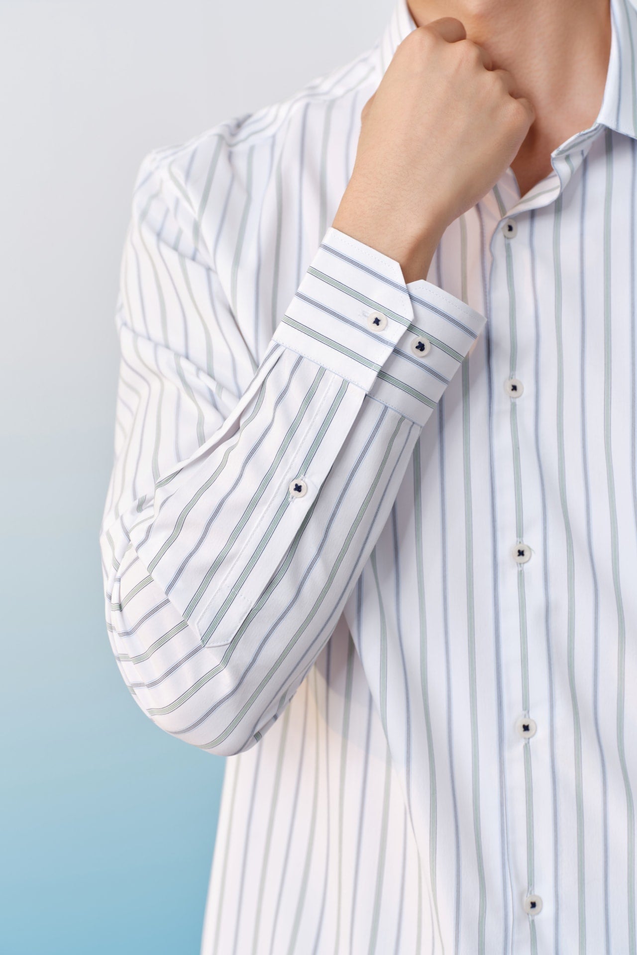Easy Care Opaque Anti UV Stripe Smart Fit Long Sleeve Shirt