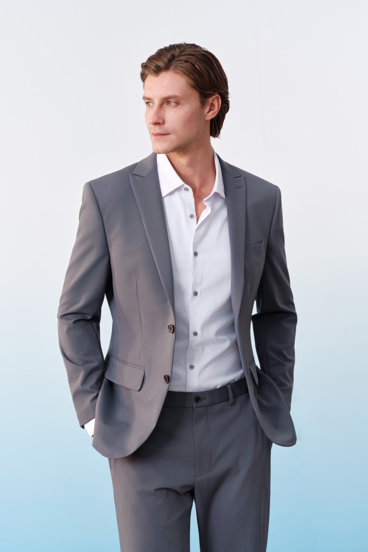 Easy Care Opaque Anti UV Fine Twill Smart Fit Long Sleeve Shirt With Design Detail
