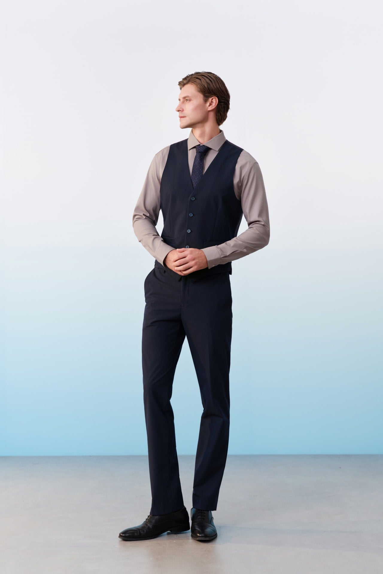 Multi-Way Stretch Cool Touch Plain Weave Smart Fit Suit Pants With Elastic Waistband