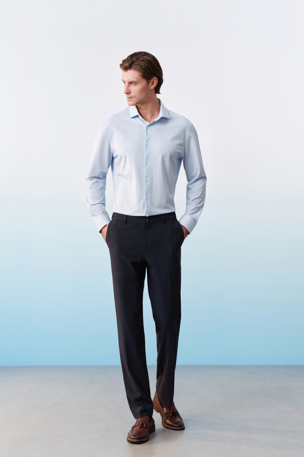Three-Proof Finish Plain Weave Regular Fit Suit Pants