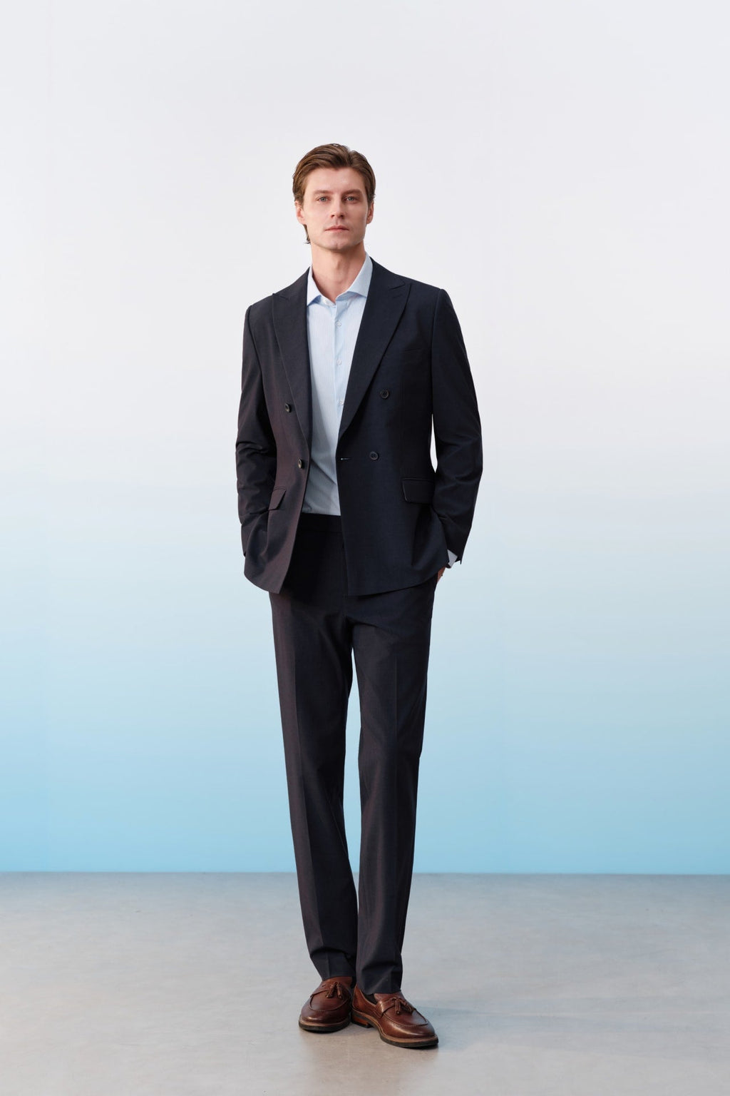 Three-Proof Finish Plain Weave Slim Fit Suit Pants
