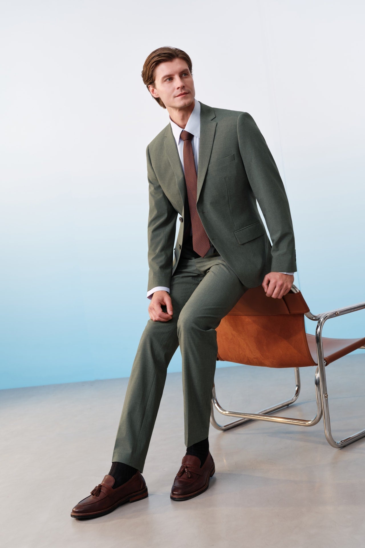 Three-Proof Finish Plain Weave Smart Fit Suit Pants With Elastic Waistband