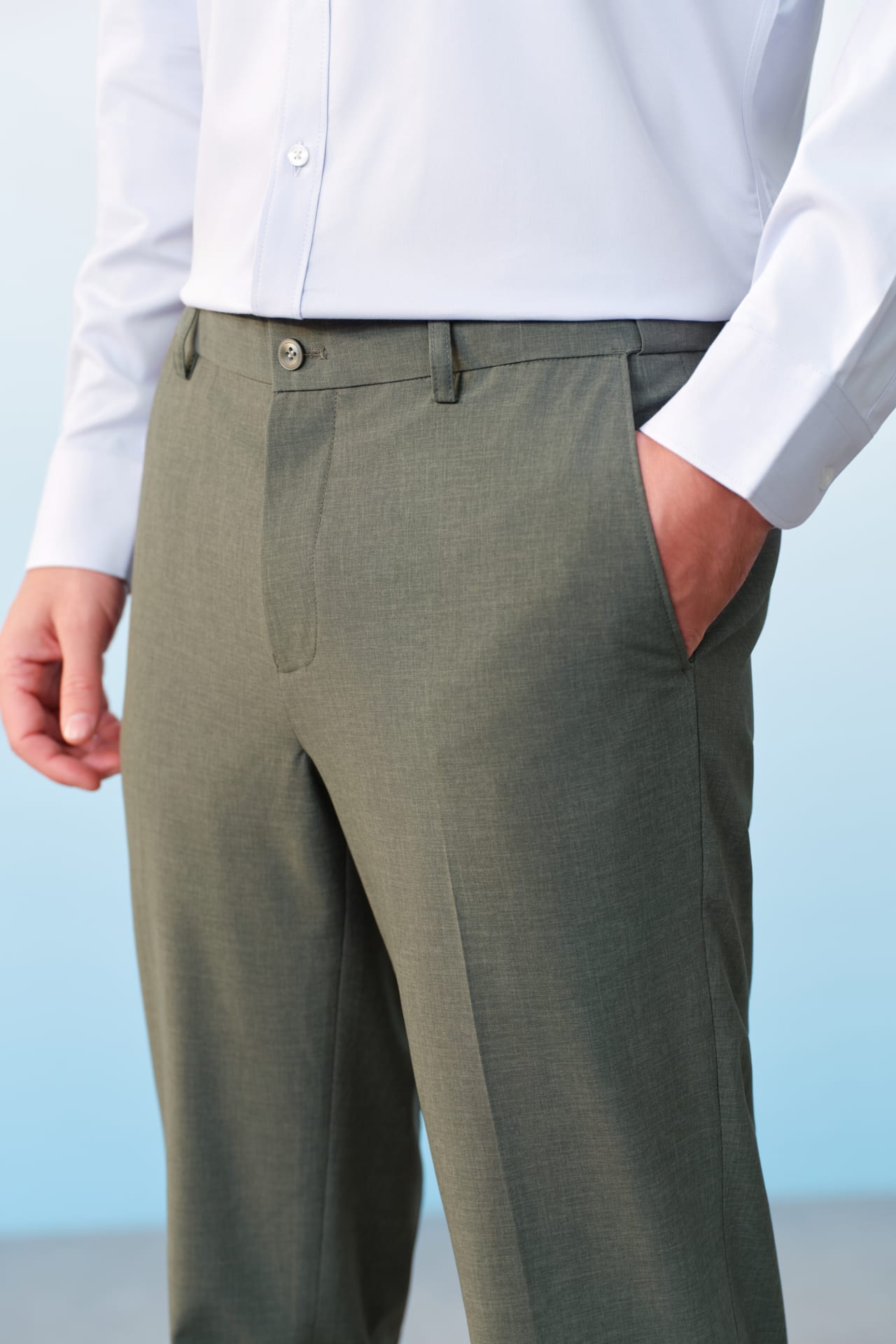 Three-Proof Finish Plain Weave Smart Fit Suit Pants With Elastic Waistband